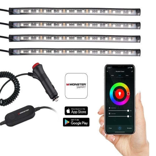 4-Pack Bluetooth Multicolor Car Interior LED Accent Lights