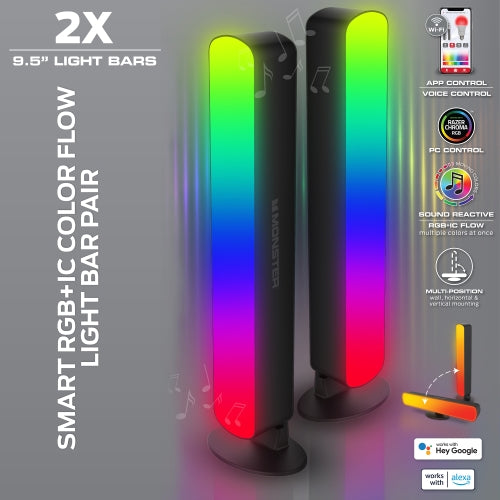Smart LED Light Bars 2 Pack, Multi-Color Sound Reactive Dimmable Razor Chroma