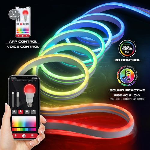 Smart 16.4 Ft Neon Outdoor LED Light Strip, RGB+IC Wi-Fi LED Rope Light, Water Resistant