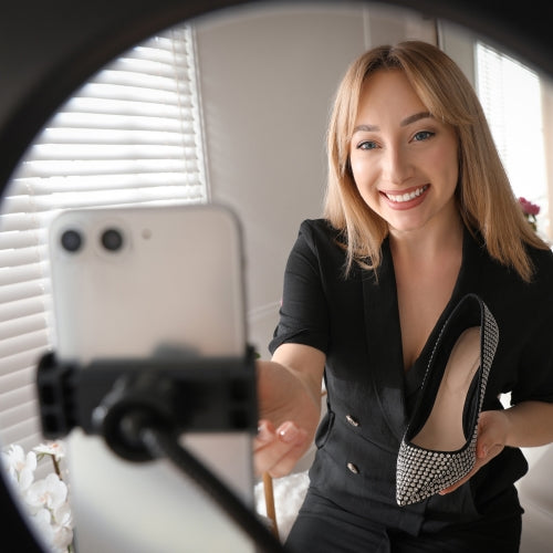 12 inch Multi White LED Ring Light, Clip-on Phone Mount, Live Videos, Vlogging