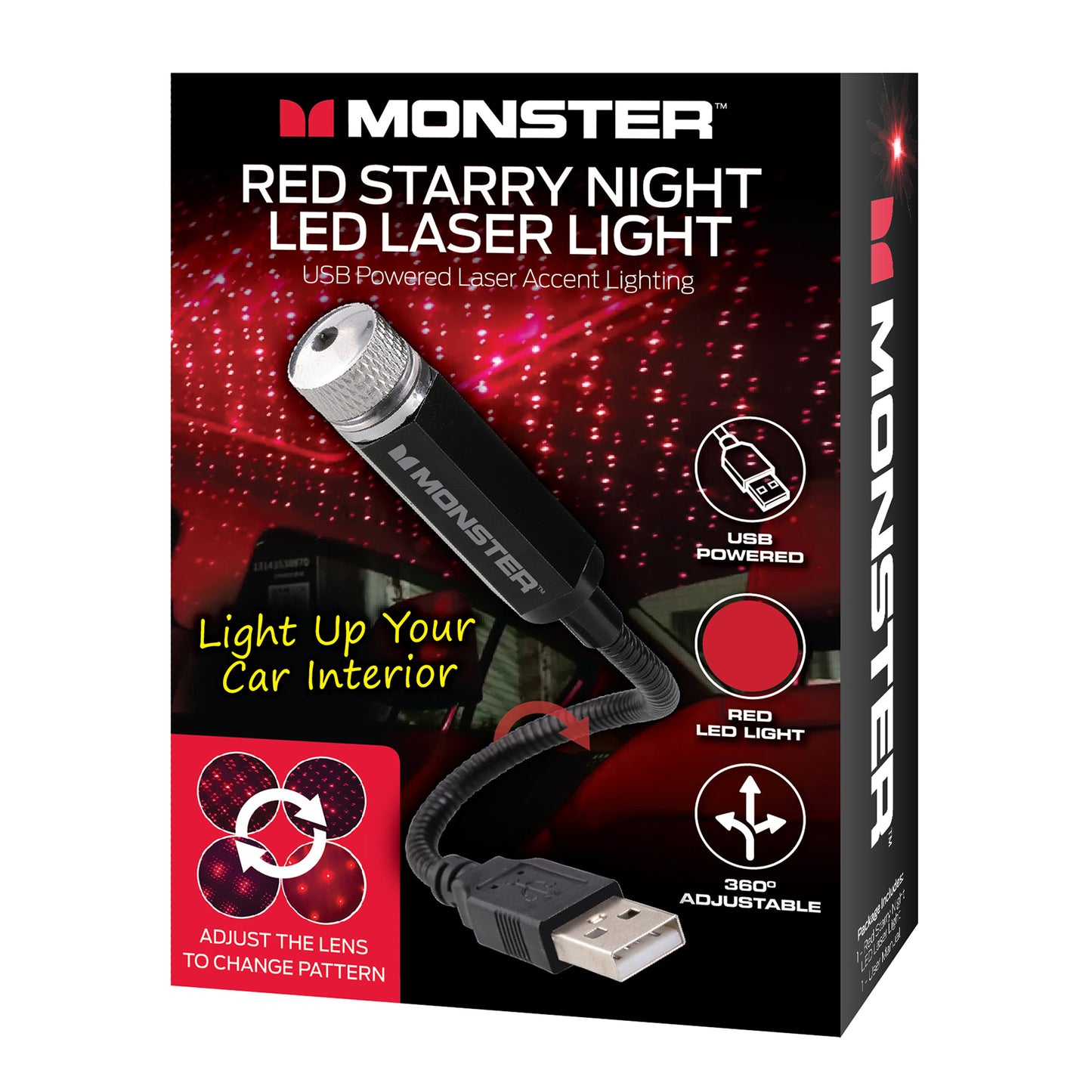 8" Red Starry Night LED Laser Light: USB-Powered Laser Accent