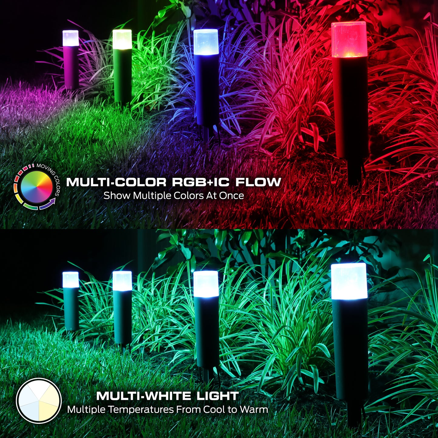 Smart Sound Reactive Pathway LED Lights, 4 Individually Controlled Dimmable LEDs, IP44 Water & Weather Resistant