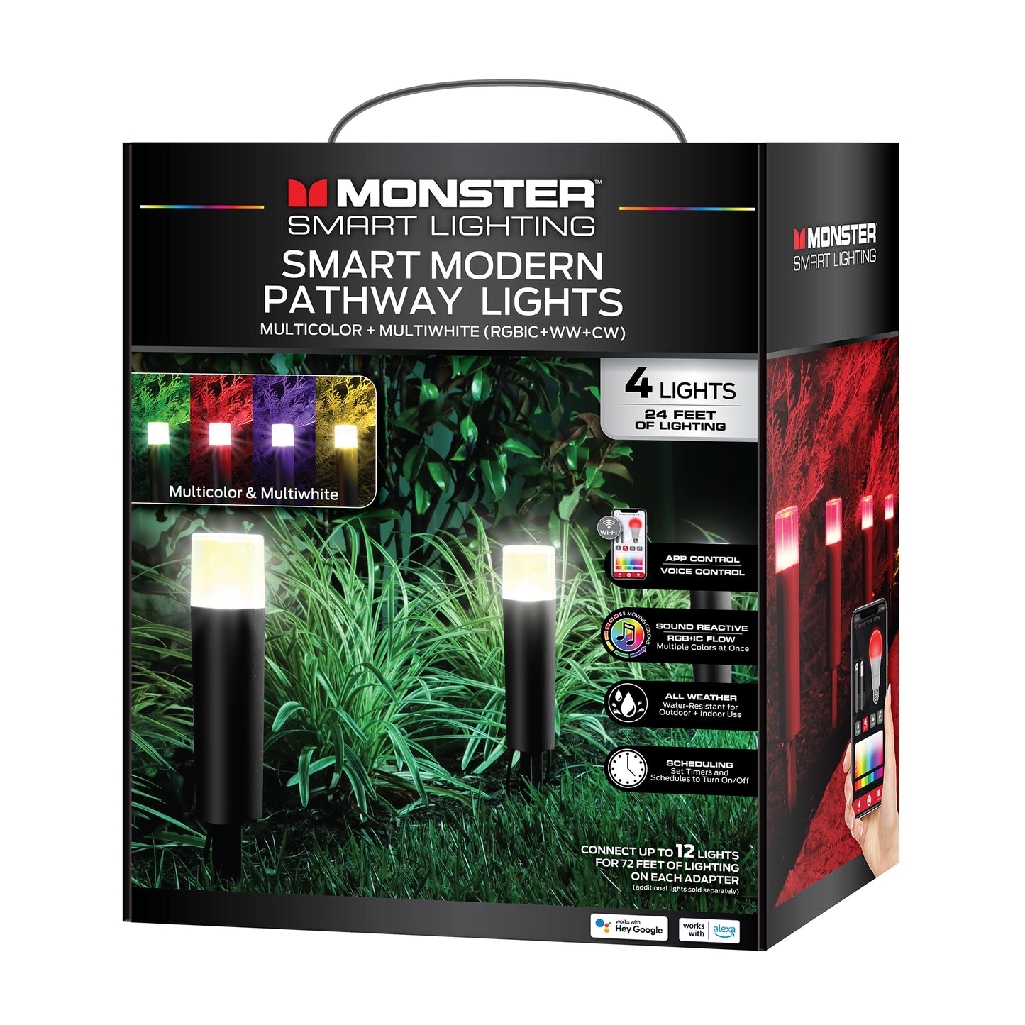 Smart Sound Reactive Pathway LED Lights, 4 Individually Controlled Dimmable LEDs, IP44 Water & Weather Resistant
