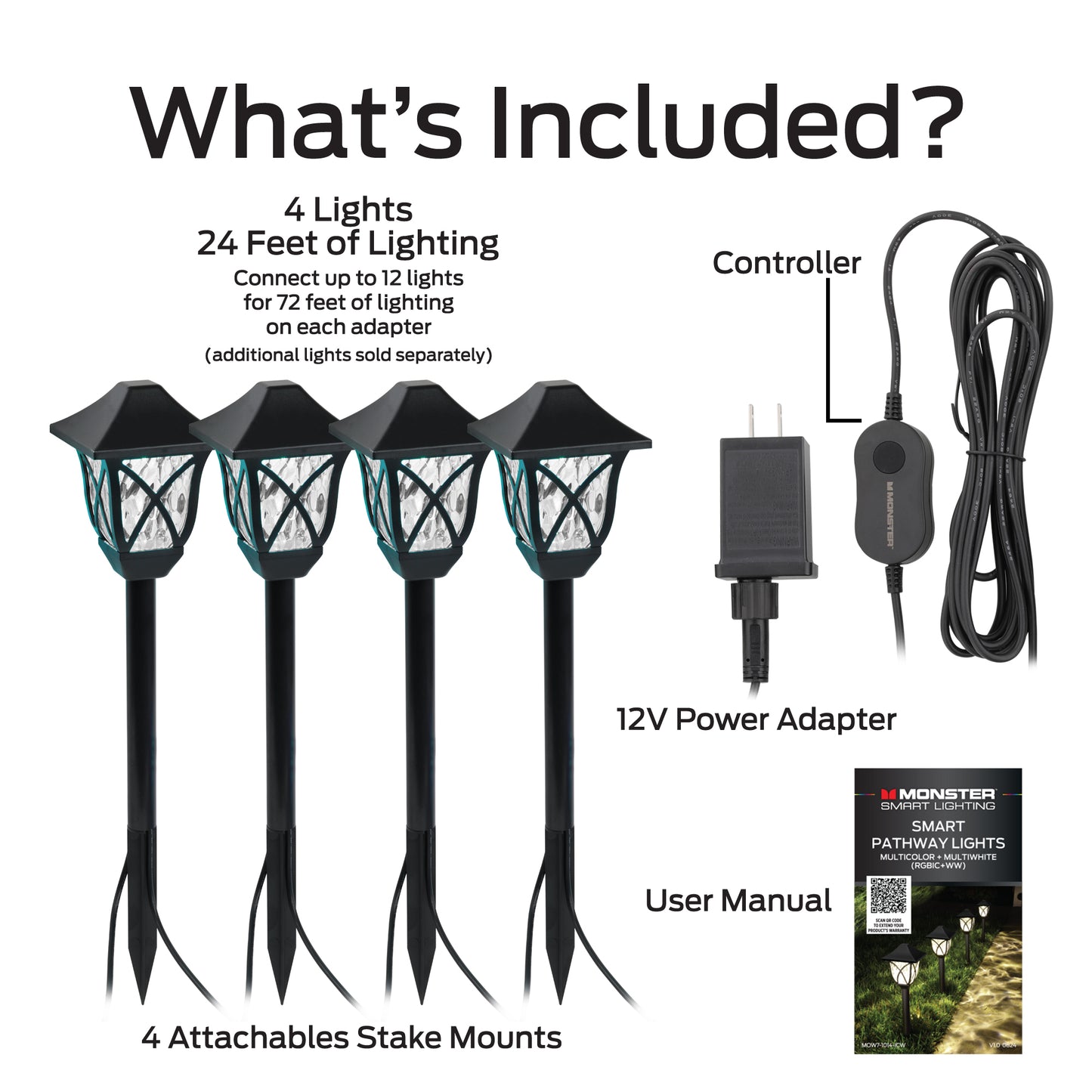 Smart Outdoor Sound Reactive Pathway LED Lights, 4 Individually Controlled Dimmable LEDs, IP44 Water & Weather Resistant