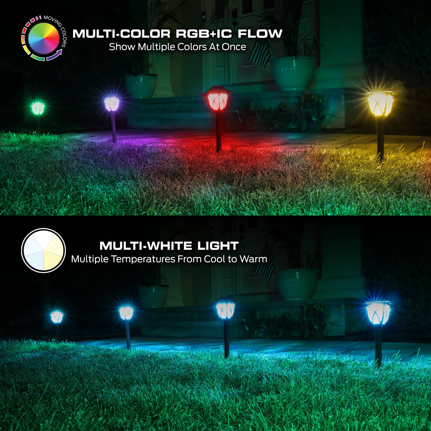 Smart Outdoor Sound Reactive Pathway LED Lights, 4 Individually Controlled Dimmable LEDs, IP44 Water & Weather Resistant