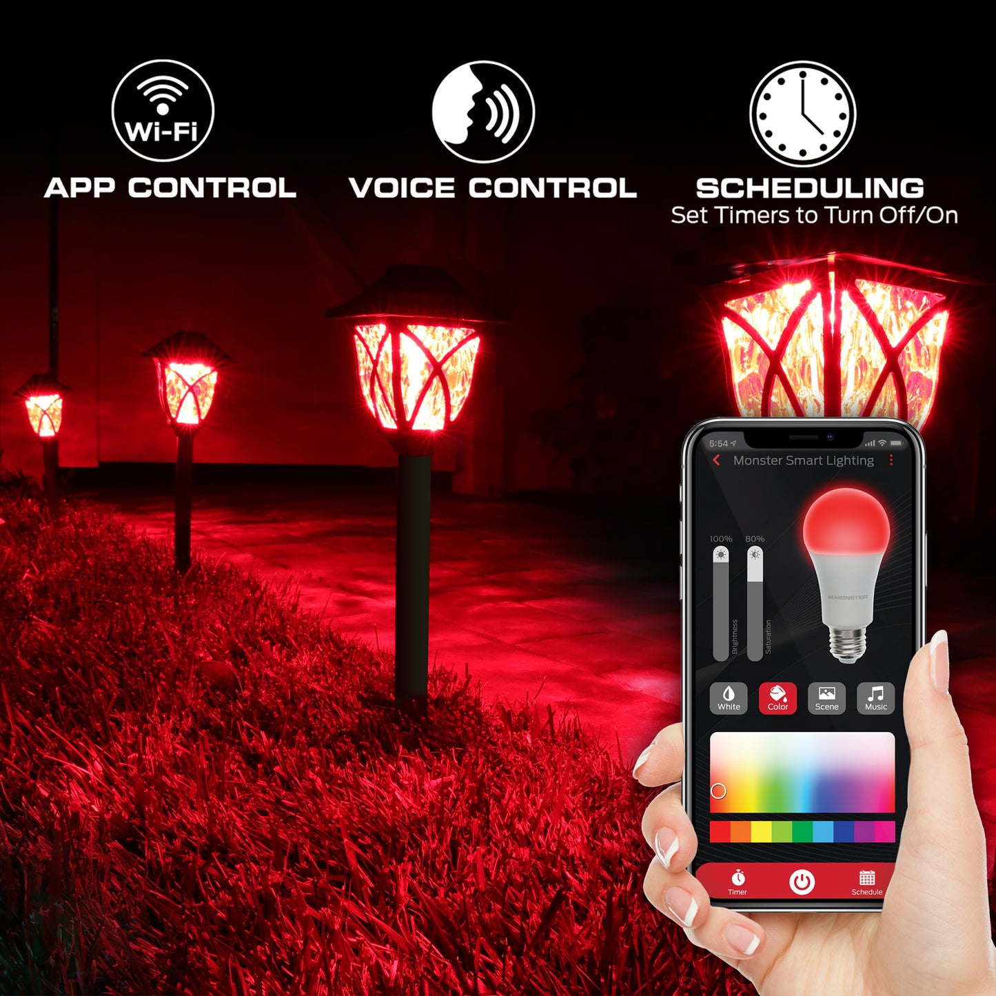 Smart Outdoor Sound Reactive Pathway LED Lights, 4 Individually Controlled Dimmable LEDs, IP44 Water & Weather Resistant
