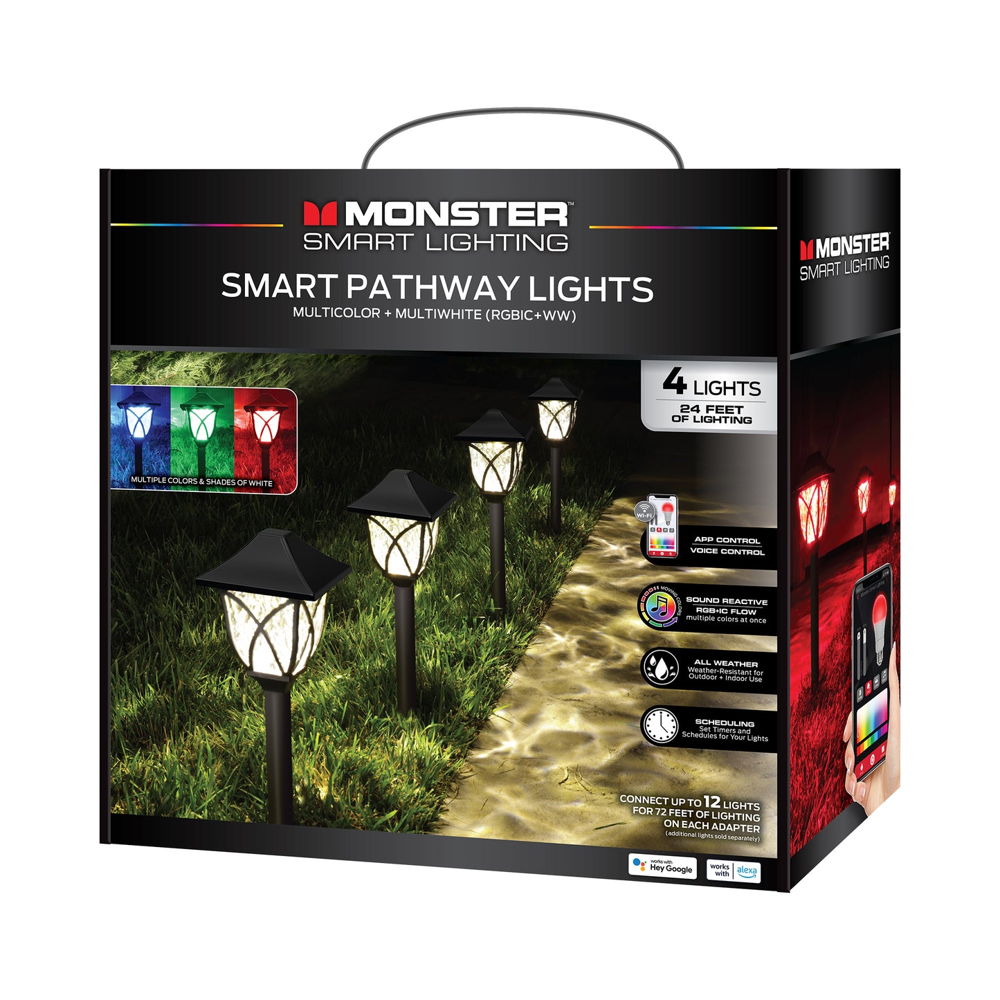 Smart Outdoor Sound Reactive Pathway LED Lights, 4 Individually Controlled Dimmable LEDs, IP44 Water & Weather Resistant