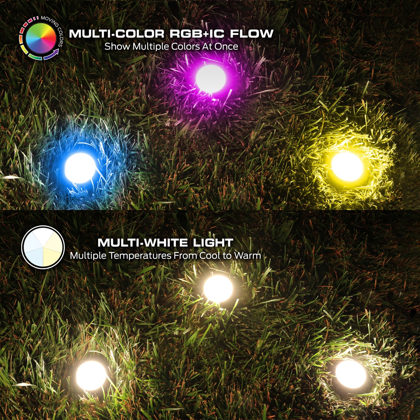 Smart Outdoor 50ft Sound Reactive Ground Accent LED Lights, 15 LEDs, Ground Stakes & Wall/Ceiling Mounts, Weather & IP44 Water Resistant