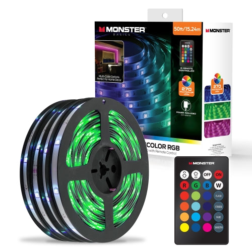50ft RGB Remote Control Peel-and-Stick Installation LED Light Strip