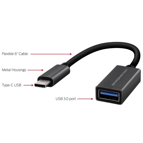 6" Flexible Type-C USB To USB-A 3.0 Adapter
