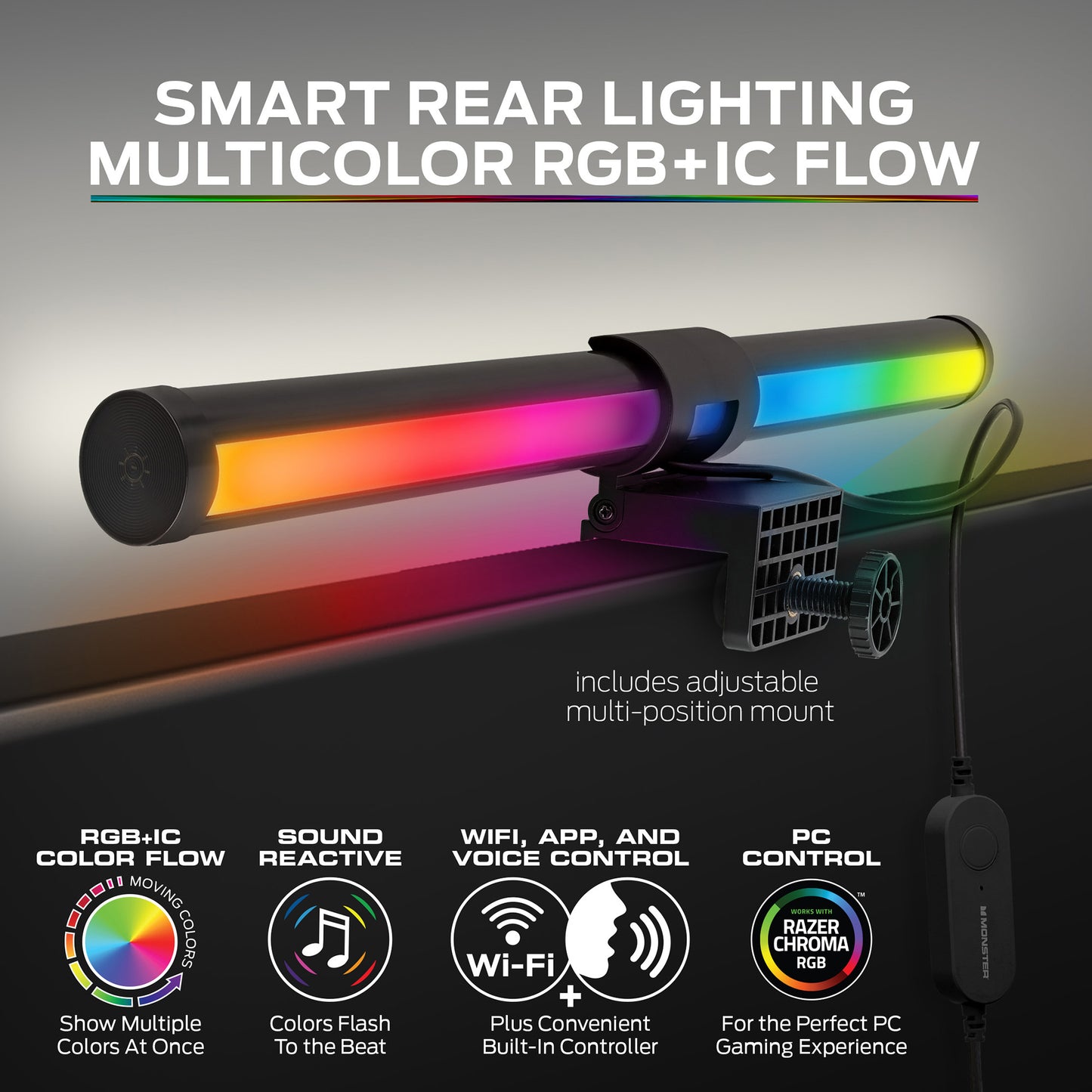 LED Duo Monitor Light Bars: Smart Color, Razer Chroma, App Control