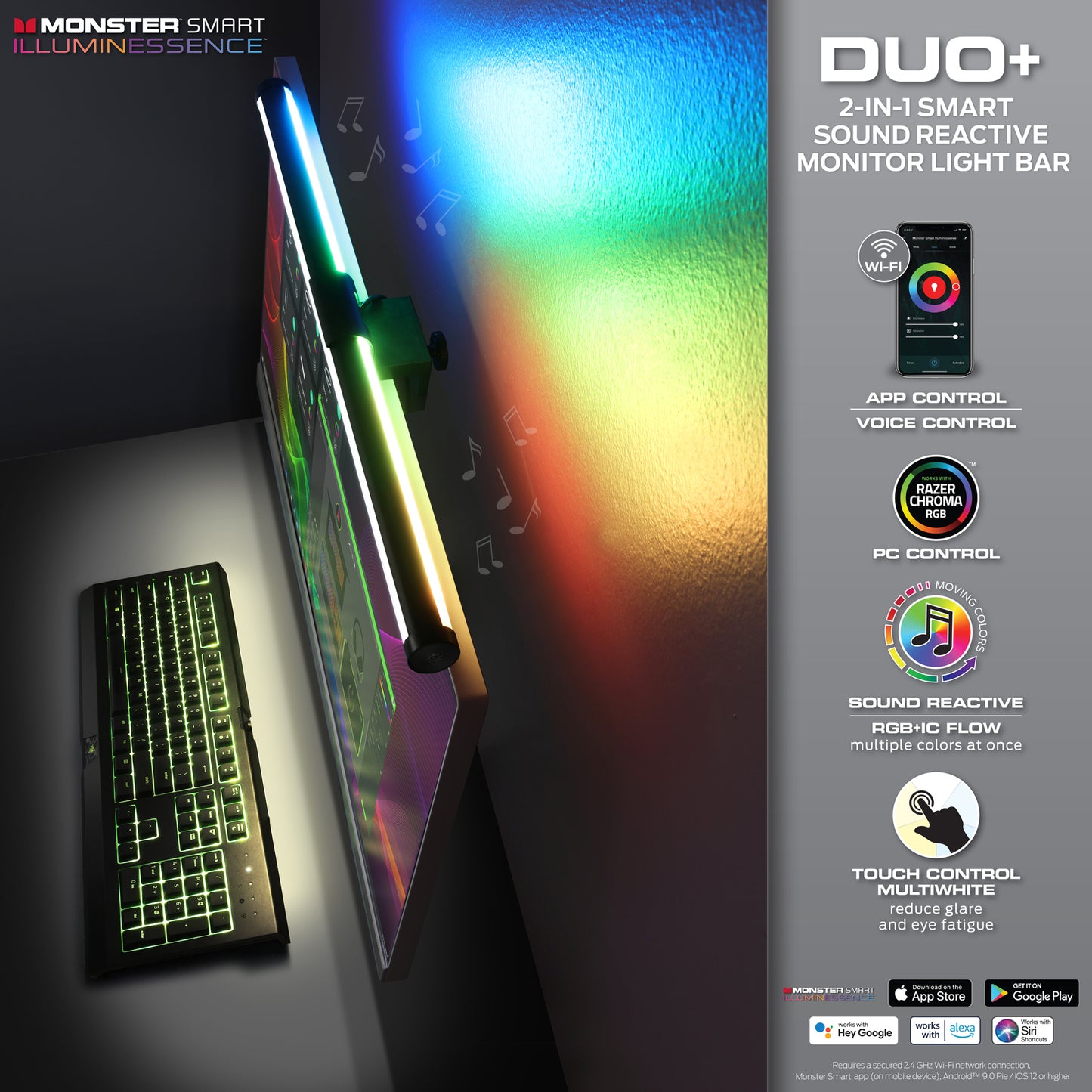 LED Duo Monitor Light Bars: Smart Color, Razer Chroma, App Control