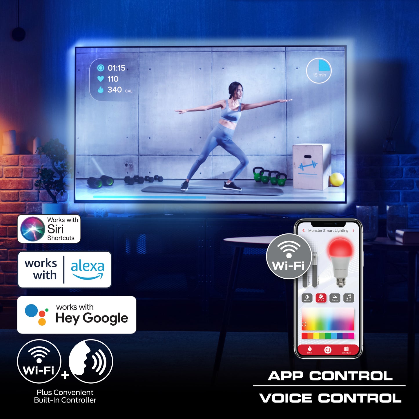 Smart Lighting HDMI Color Sync LED Strip for TVs Up to 85”, Color Flow, Music Mode, App & Voice Control, HDMI Decoder