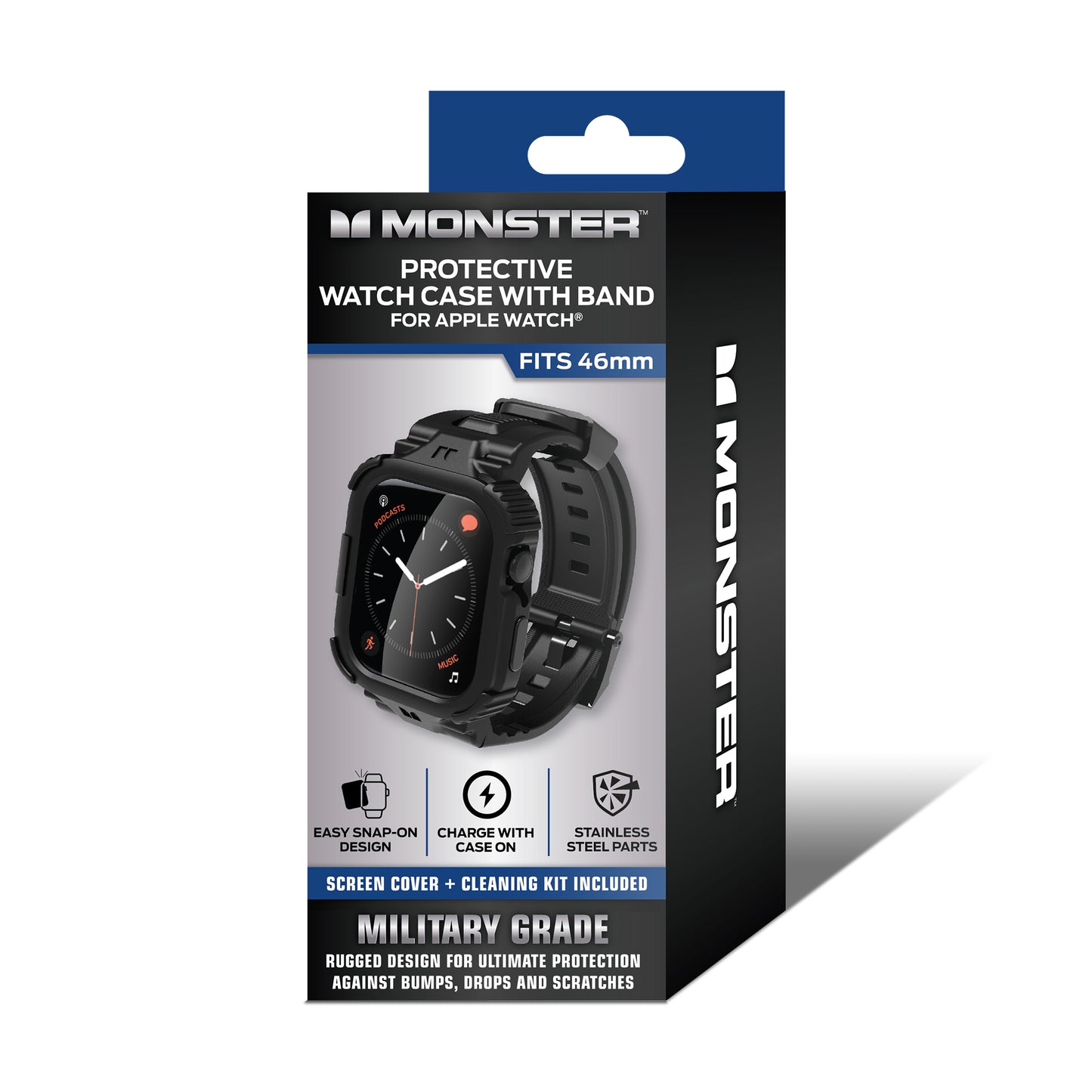 Rugged 46mm Watch Band with Screen Protector and Raised Bezel for Drop Protection - Military Grade Case