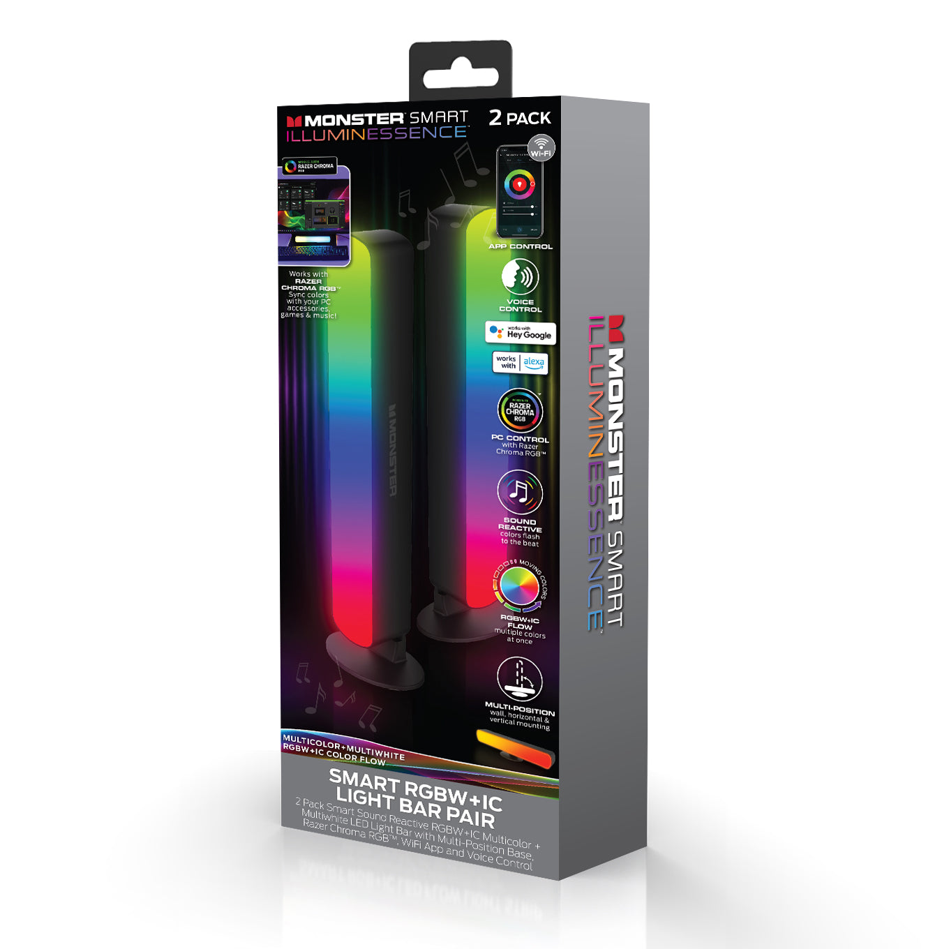 2 Pack Smart Wi-Fi Light Bars, Multi-Color RGB+IC Razor Chroma TV & Gaming, Dimmable, Sound Reactive, App & Voice Control