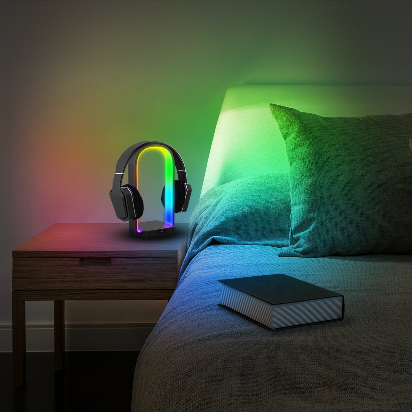 Wireless 10W Sound Reactive LED Arc Light Lamp Charging Station, Remote Control