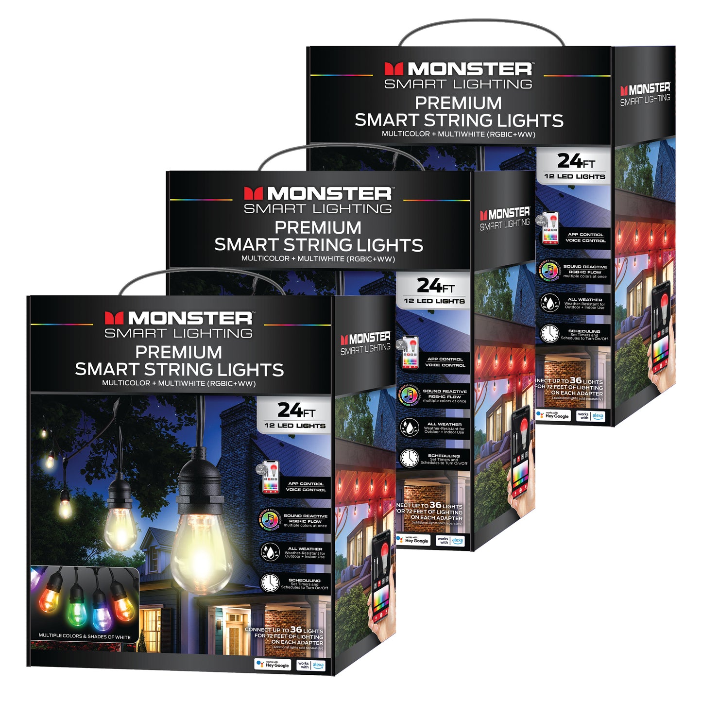 24ft Smart Sound Reactive String Bistro Color Flow Lights