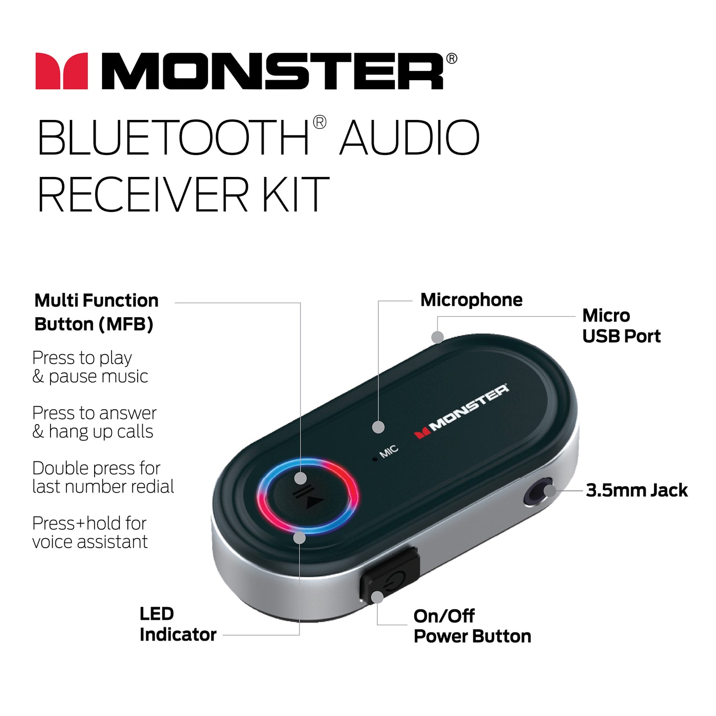 7-Piece Bluetooth Audio Receiver Kit, Great For Car/Home Use
