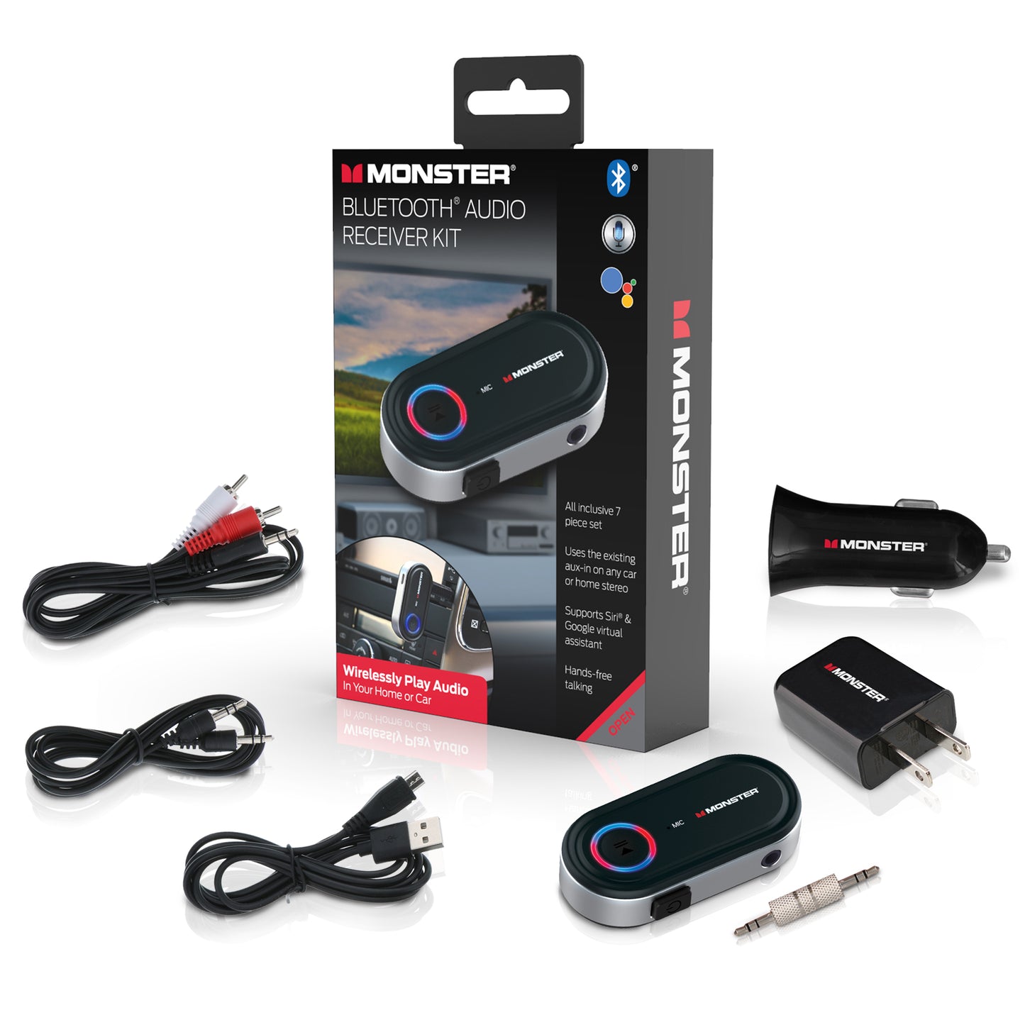 7-Piece Bluetooth Audio Receiver Kit, Great For Car/Home Use