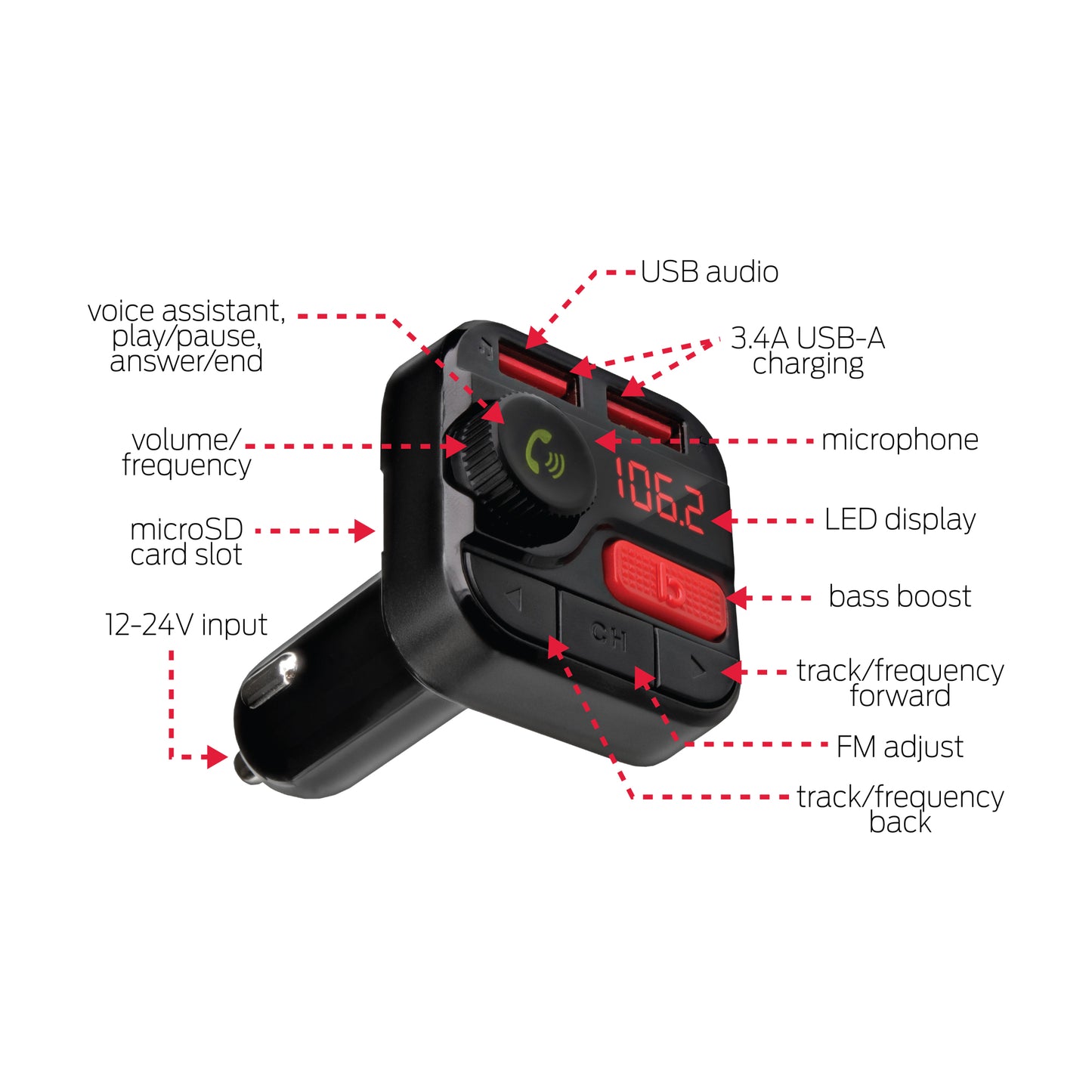 Bluetooth FM Transmitter with 3.4 Amp Charging Ports