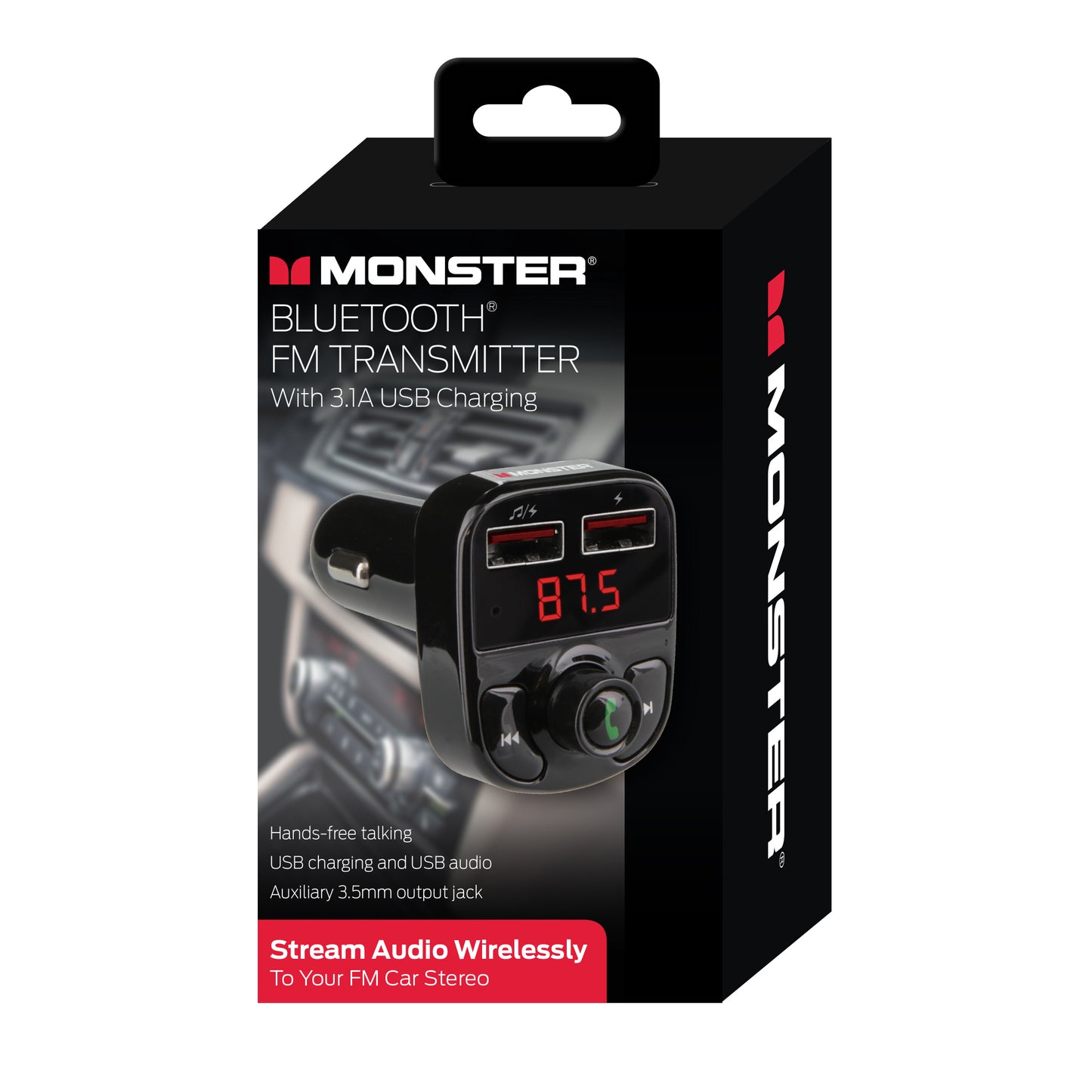Bluetooth FM Transmitter With 3.1 Amp USB Charging Ports, USB/USB-A