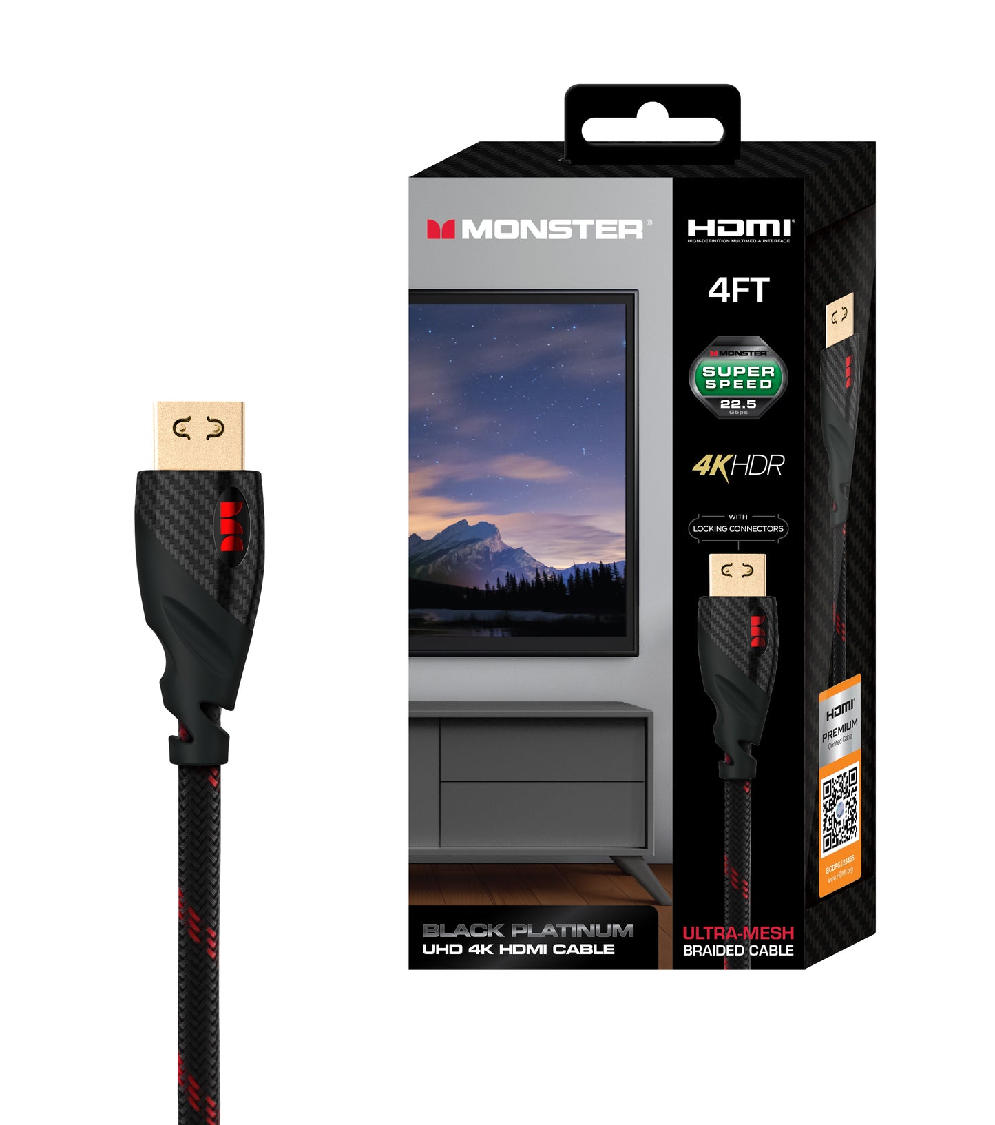 Black Platinum UHD 4K HDMI Cable, Ultra High Speed, 22.5Gbps, Locking Connectors, Ultra-Mesh Braided