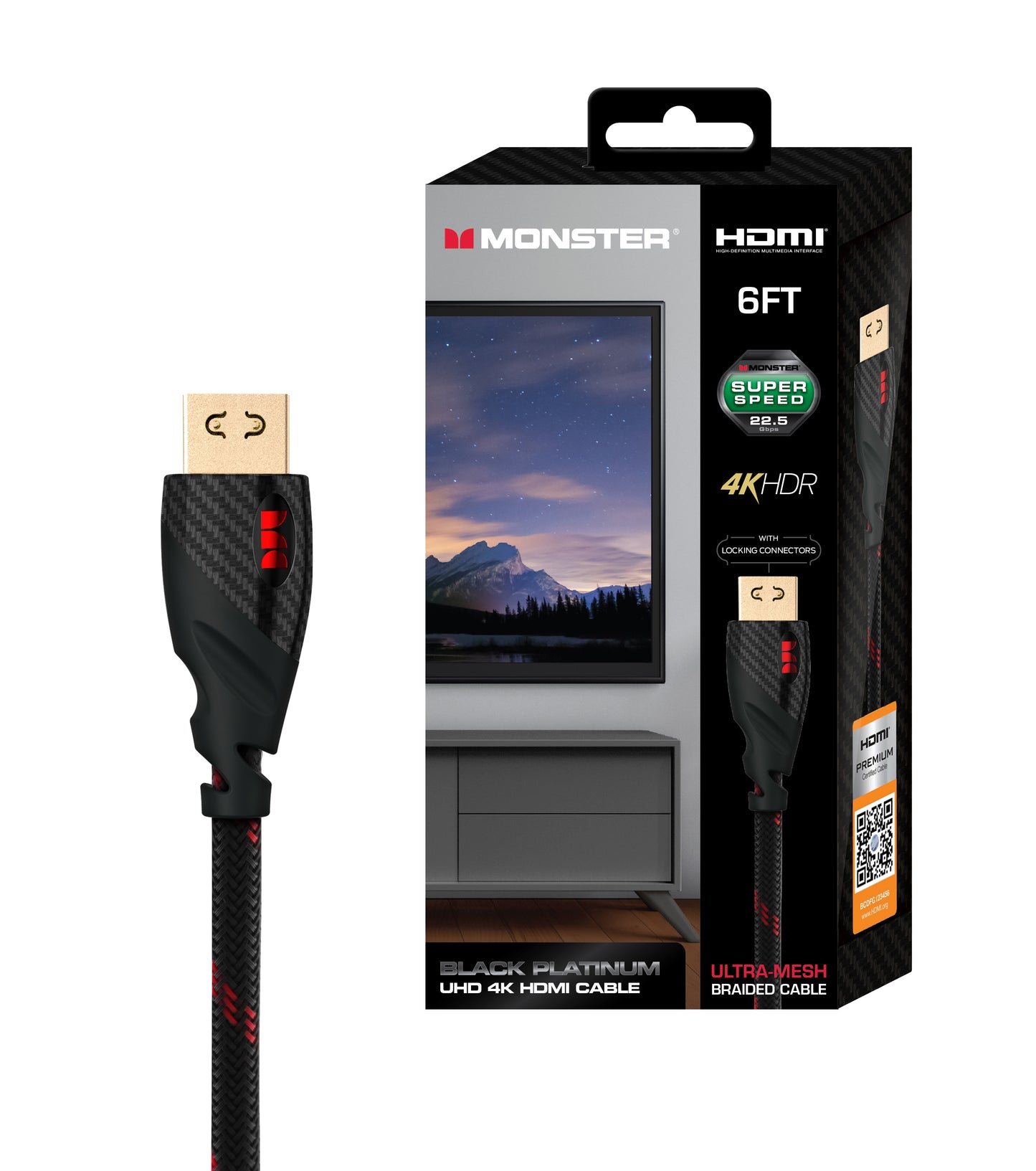 Black Platinum UHD 4K HDMI Cable, Ultra High Speed, 22.5Gbps, Locking Connectors, Ultra-Mesh Braided