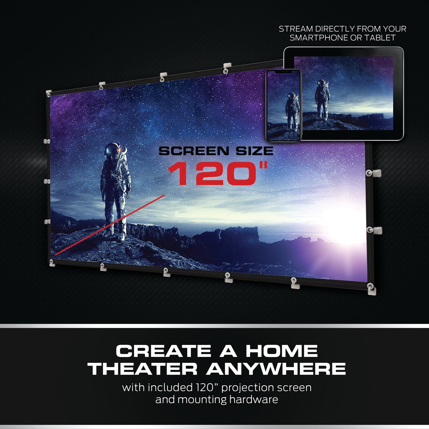 Wireless 1080P FHD TFT LCD Image Stream Projector with 120 Inch Portable Screen
