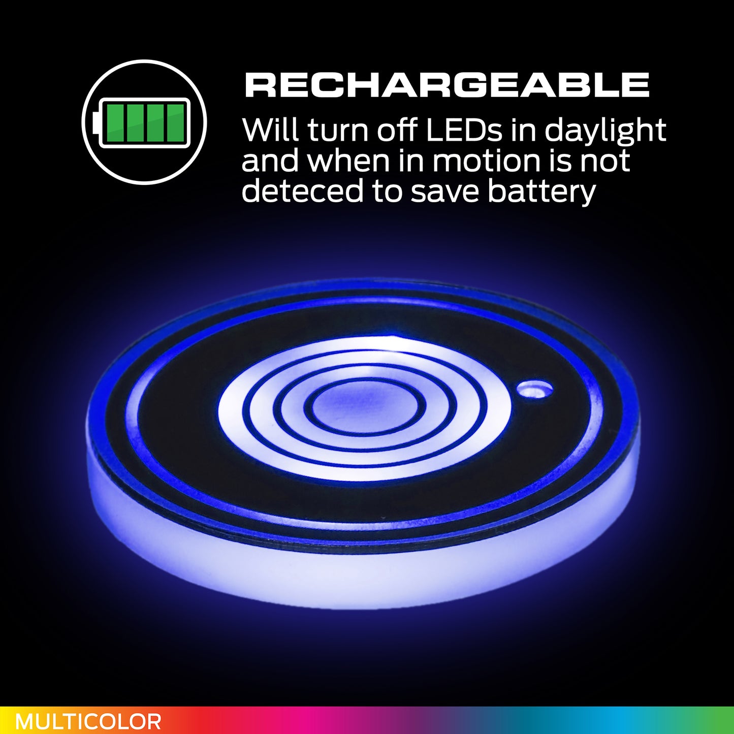 2 pack Multi-Color LED Cup Holder Sensor Lights, Coaster Rechargeable