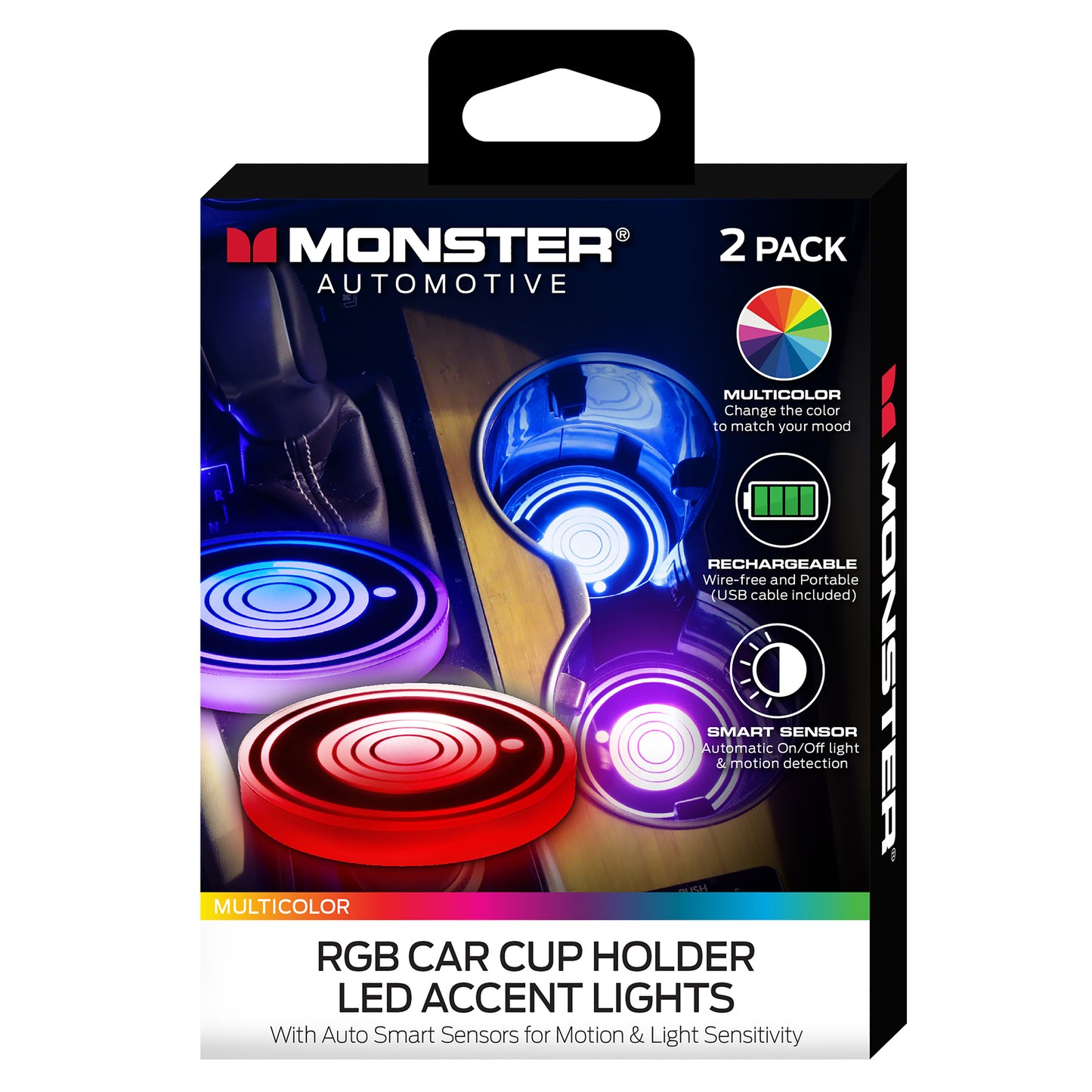 2 pack Multi-Color LED Cup Holder Sensor Lights, Coaster Rechargeable