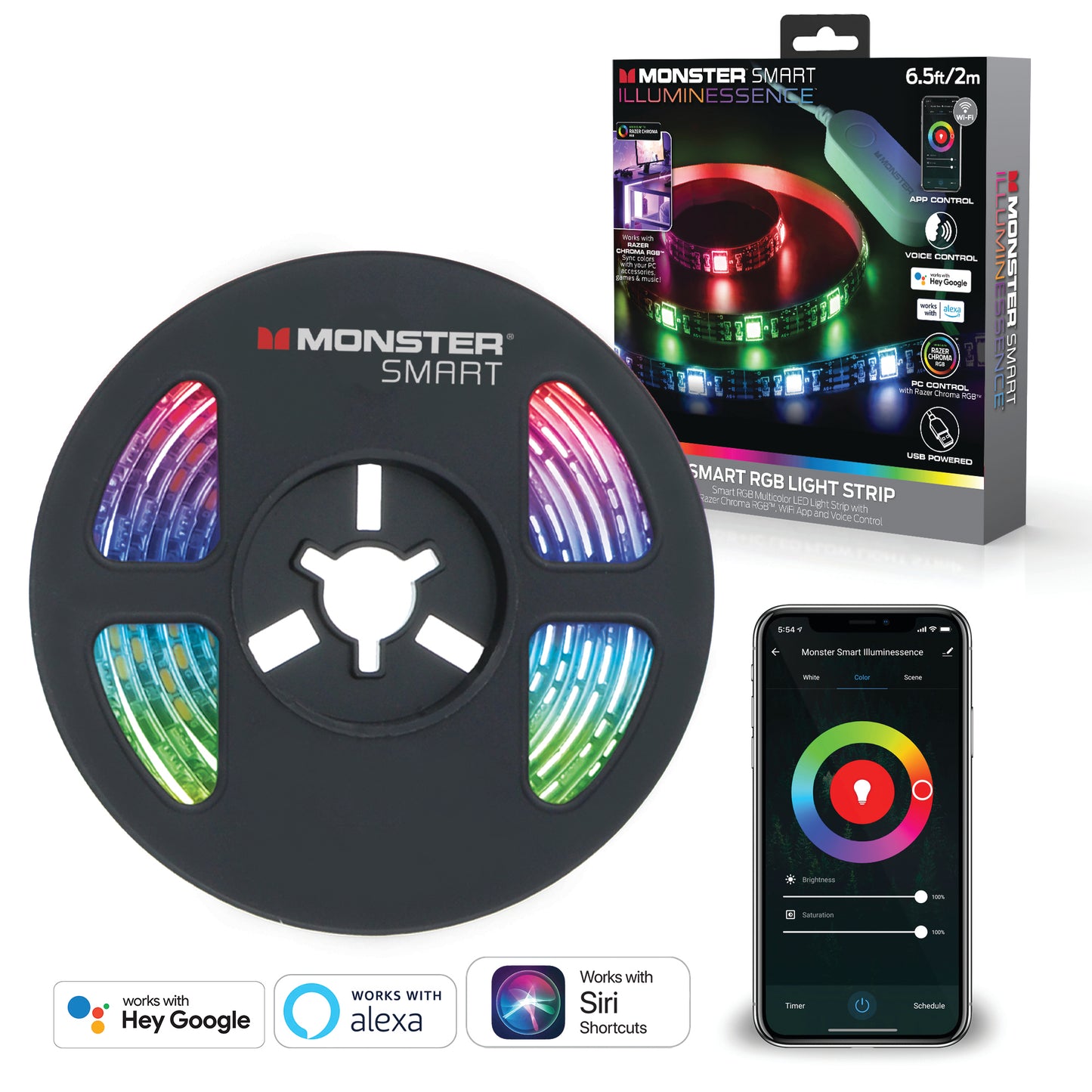 6.5ft Smart App Wifi Multi-Color LED Light Strip, Voice Activated