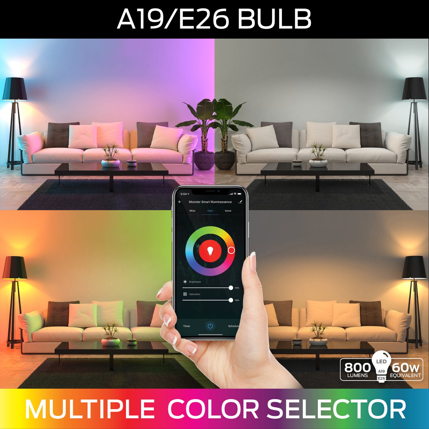Smart Multi-Color / Warm White LED Light Bulb A19/E26