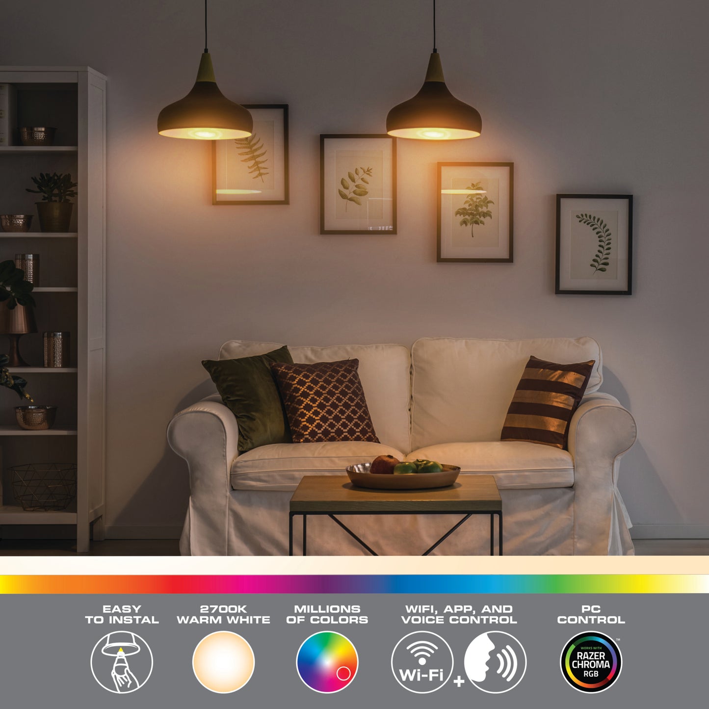 2-Pack Multi-Color and Warm-White Smart LED 60W Light Bulb E26 A19