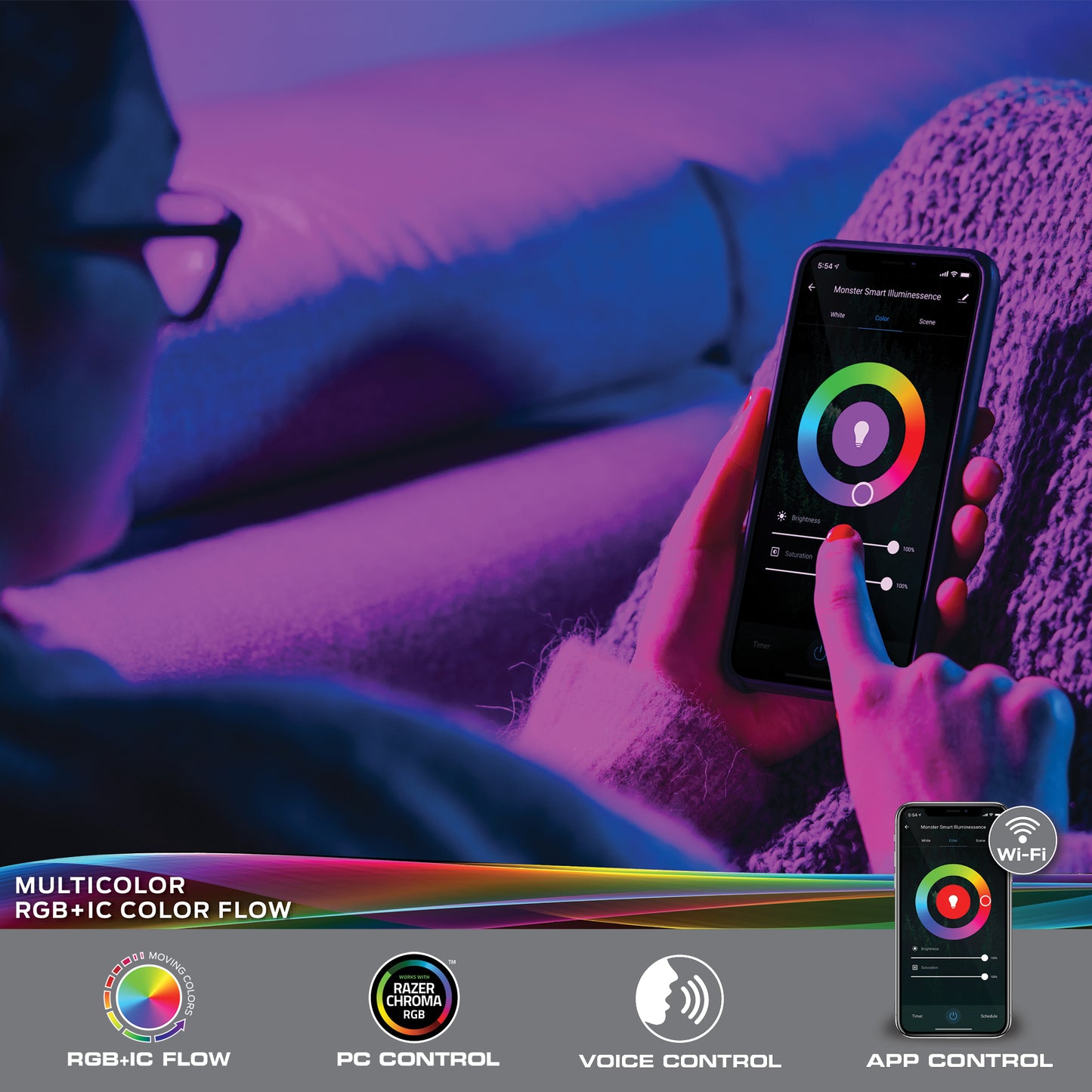 Smart Color Flow Indoor LED Light Strip, Multiple Colors at Once