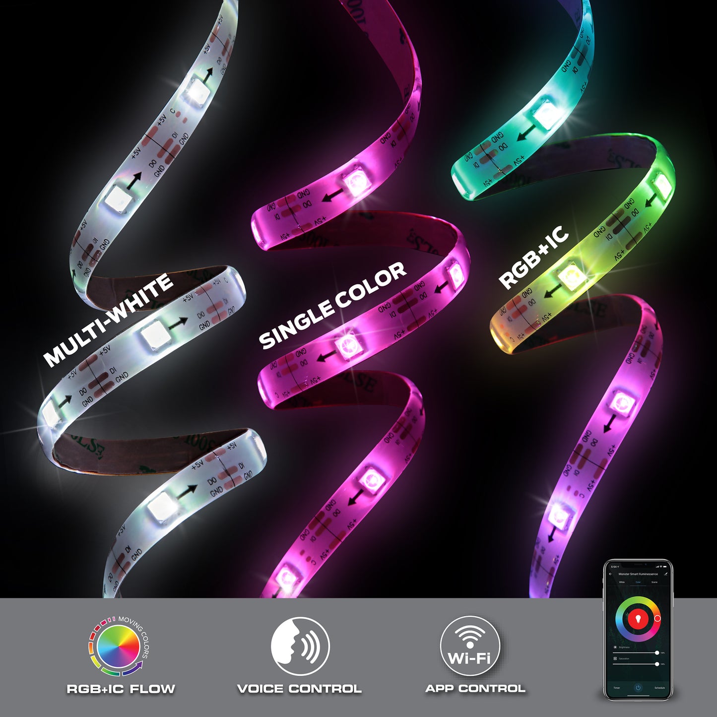 Smart Color Flow Indoor LED Light Strip, Multiple Colors at Once