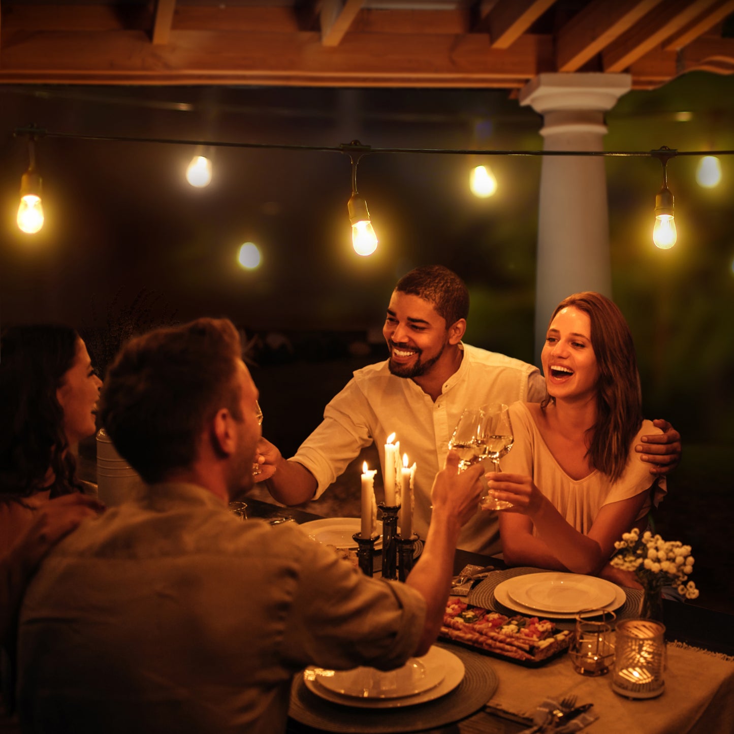 Smart App Wi-Fi 35ft Outdoor Water-Resistant Bistro Patio LED String Light, Multi-Zone, Voice Control