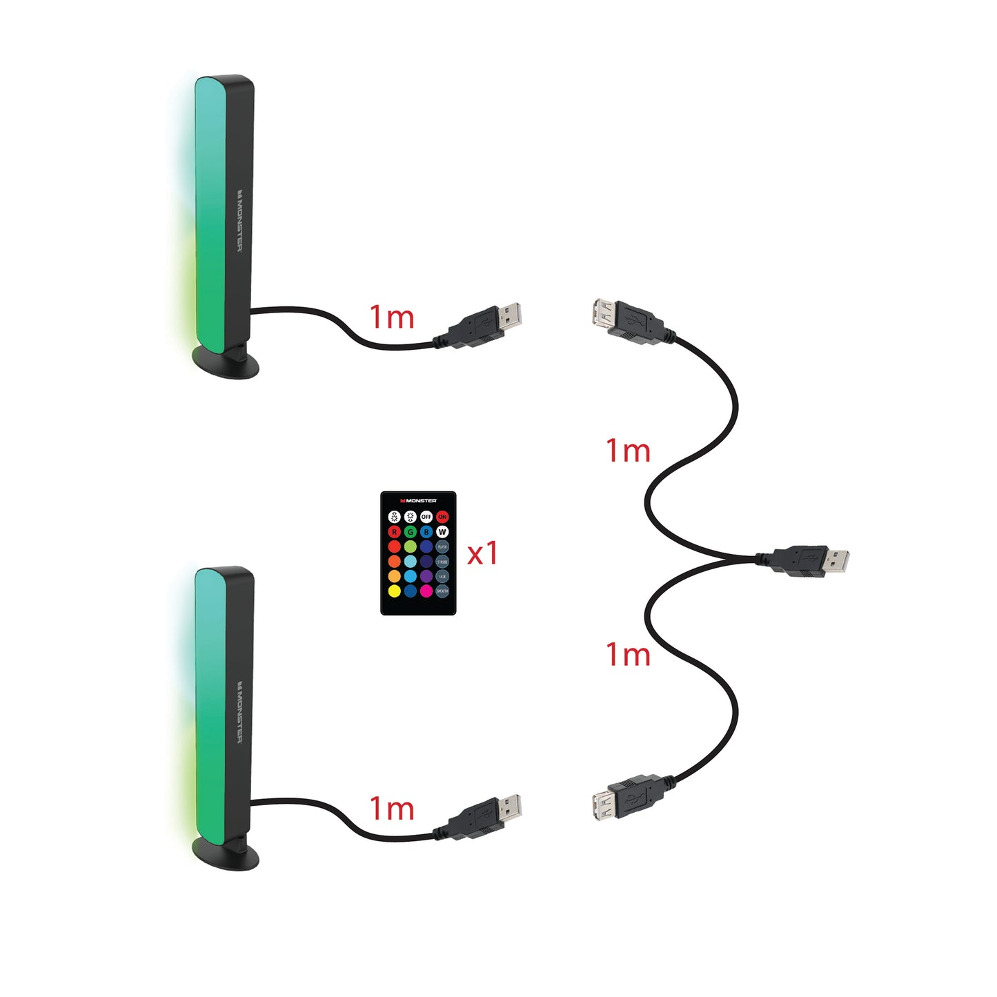 2-Pack Multi-Color LED Light Bar with Multi-Position Base