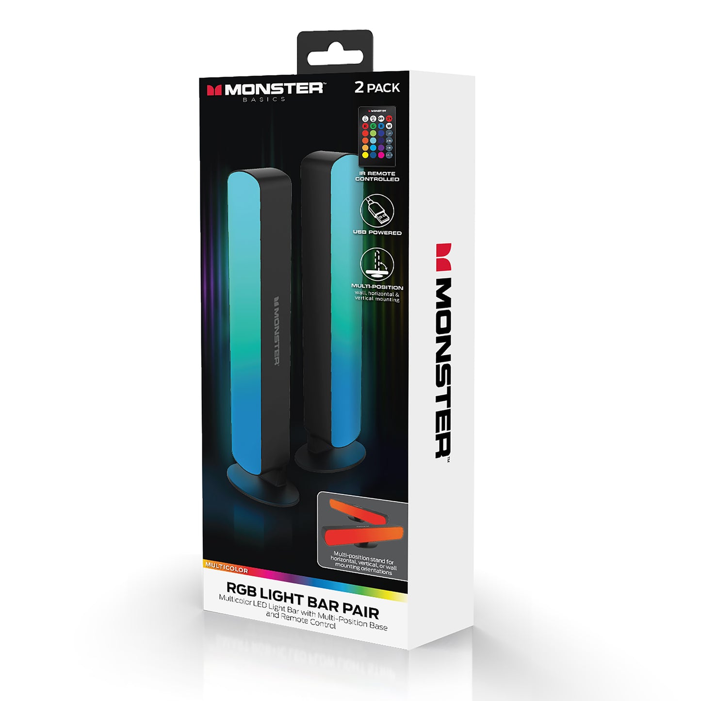 2-Pack Multi-Color LED Light Bar with Multi-Position Base