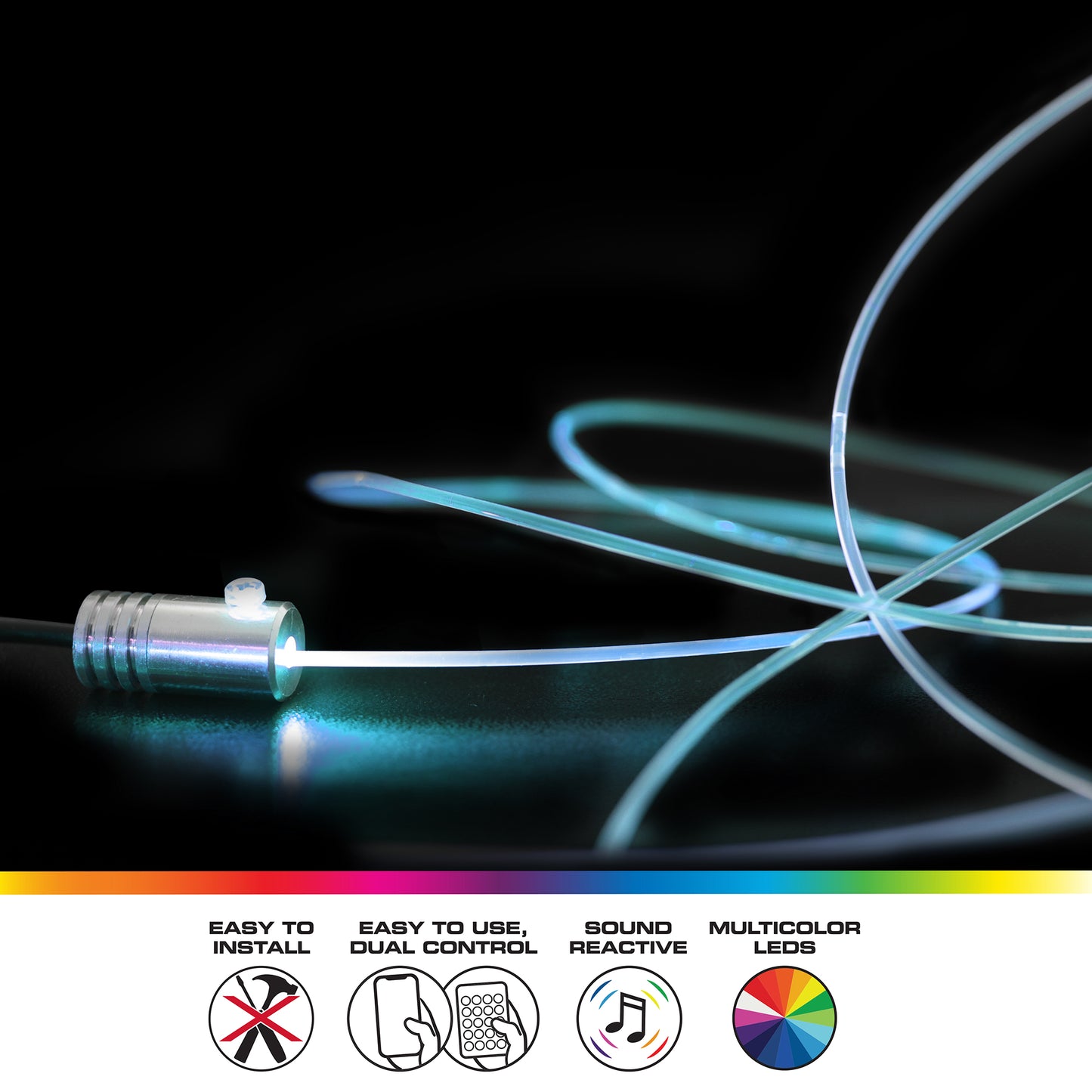 Smart Fiber Optic Wire Bluetooth Sound-Reactive Multi-Color Car Interior Lighting Kit