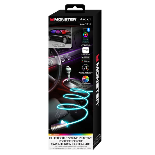 Smart Fiber Optic Wire Bluetooth Sound-Reactive Multi-Color Car Interior Lighting Kit