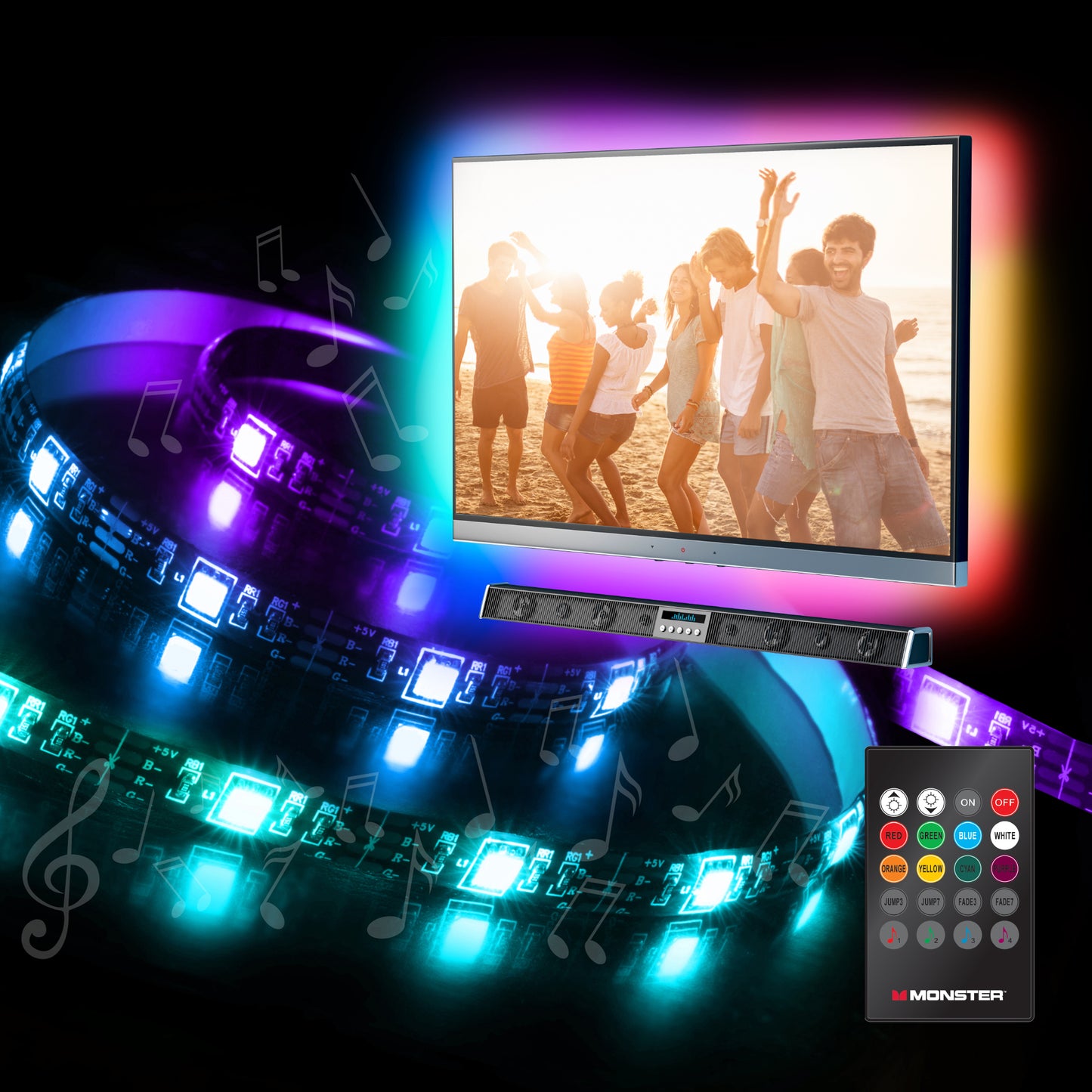 Sound Reactive Multicolor Indoor LED Light Strip, Remote Controlled