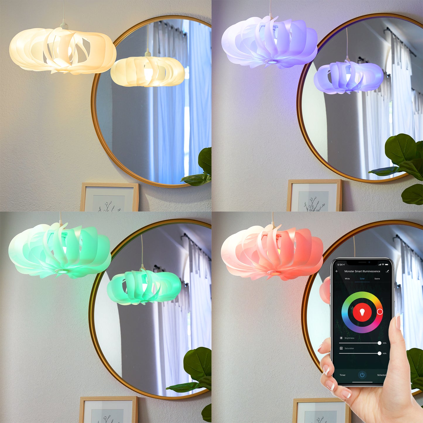 15ft Curved Smart App Multi-Color Hanging Pendant Light
