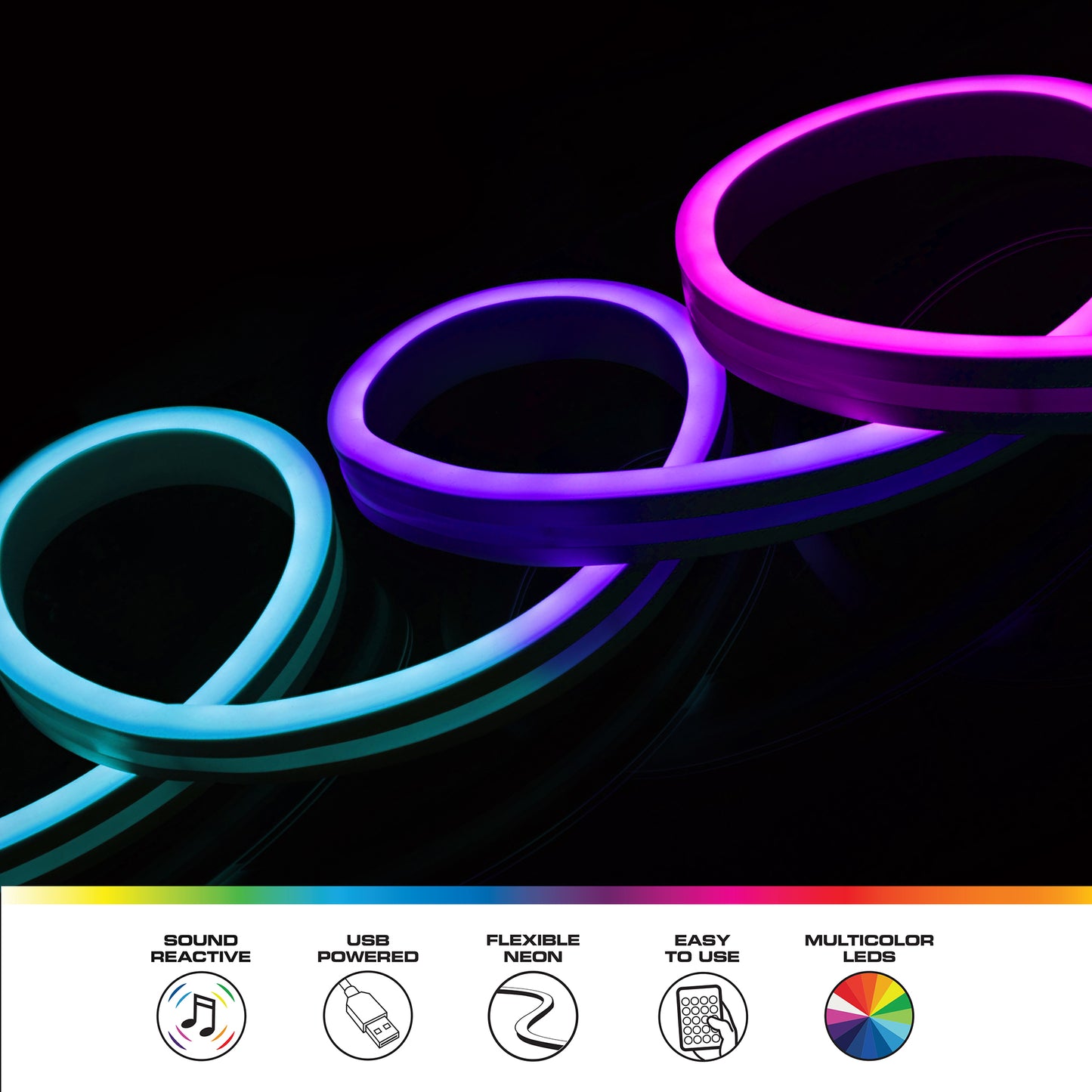 6.5ft Sound Reactive Neon Flex+ Light and 3D Memory Wire Core