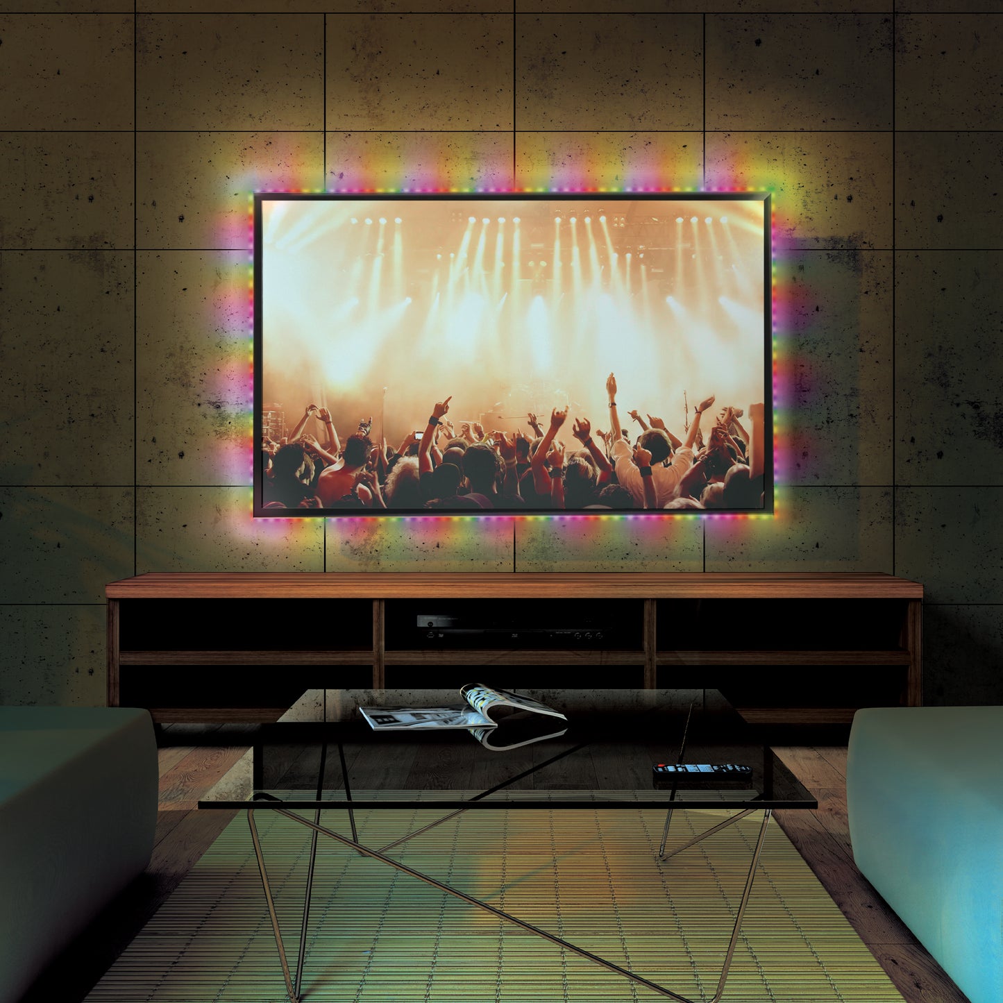 16.4ft Sound Reactive Multi-color Color Flow Effect LED Light Strip with Remote Control