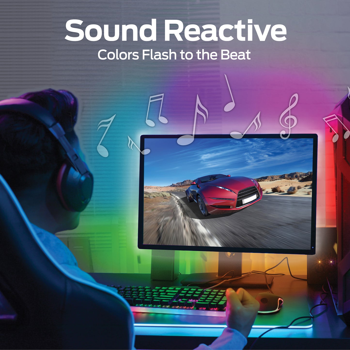 Sound Reactive Color Flow Indoor LED Light Strip, Remote Controlled
