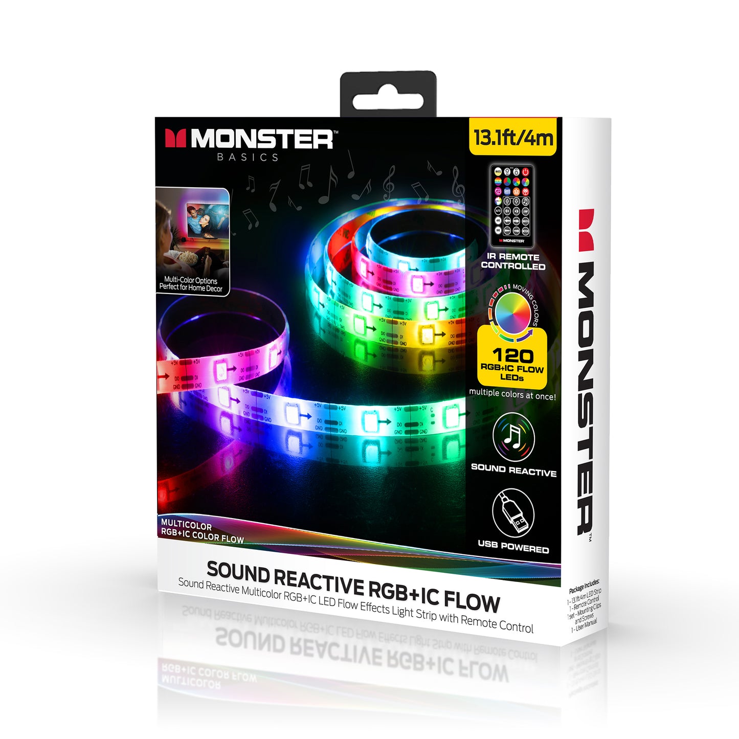 Sound Reactive Color Flow Indoor LED Light Strip, Remote Controlled