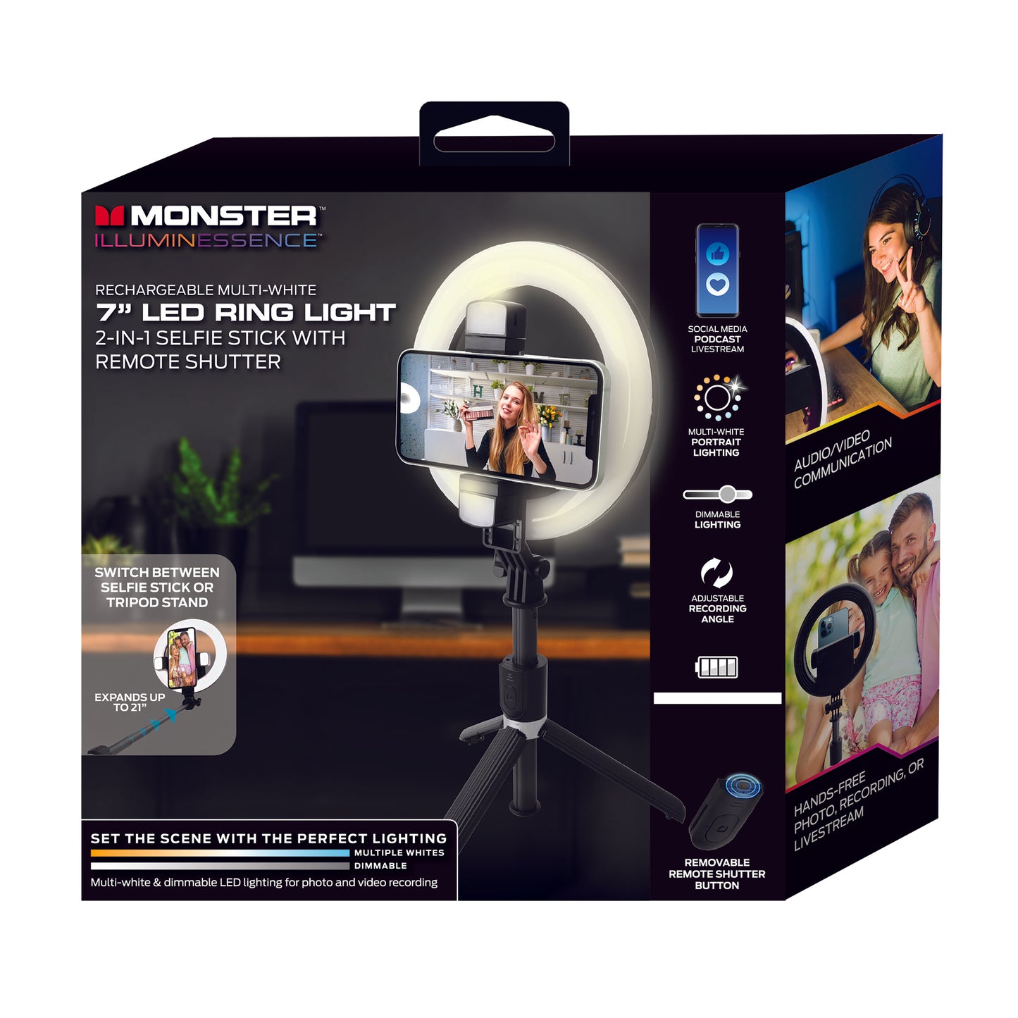 Multi-White 7” LED Ring Light, Phone Mount
