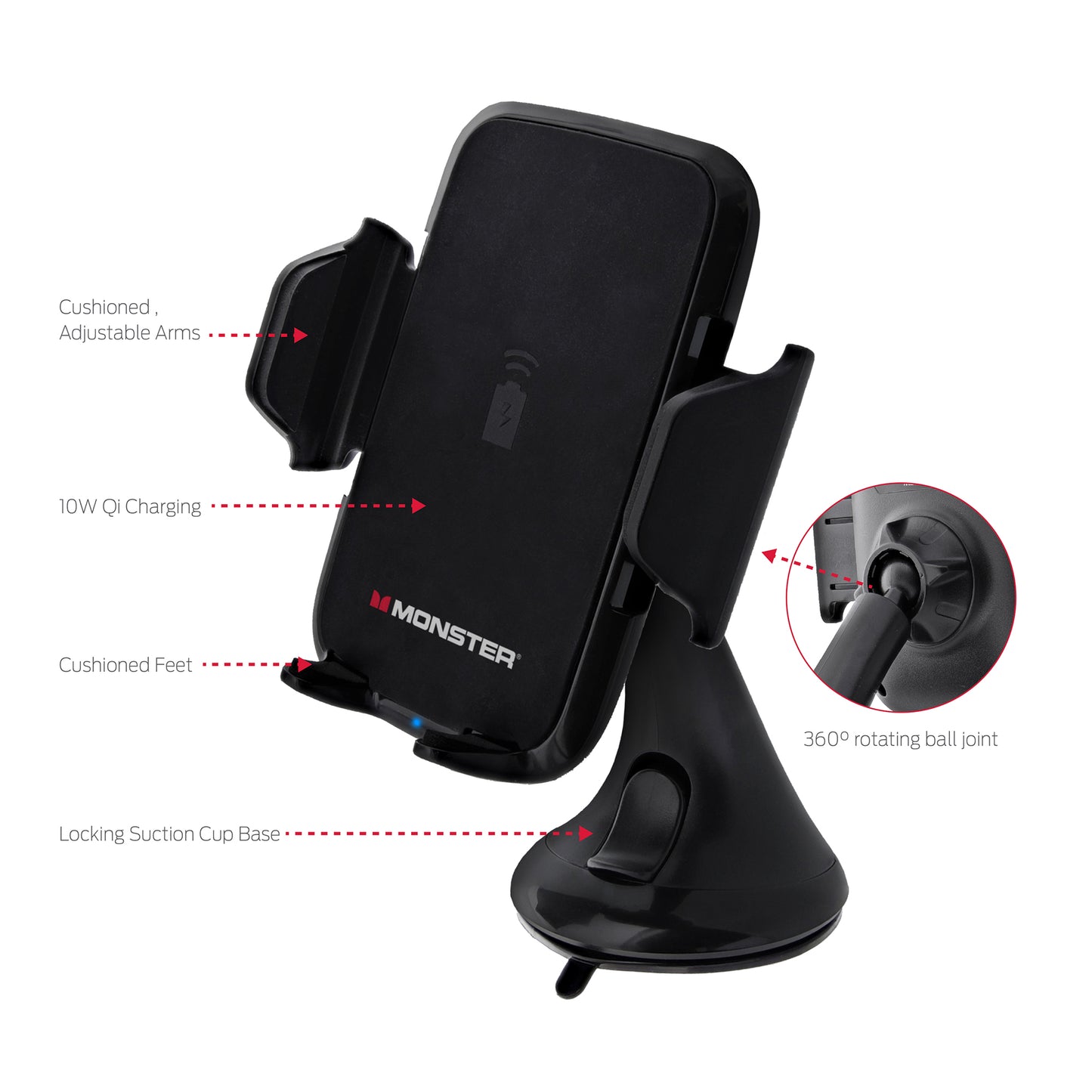 Wireless 10W Charging Dash Suction Phone Mount