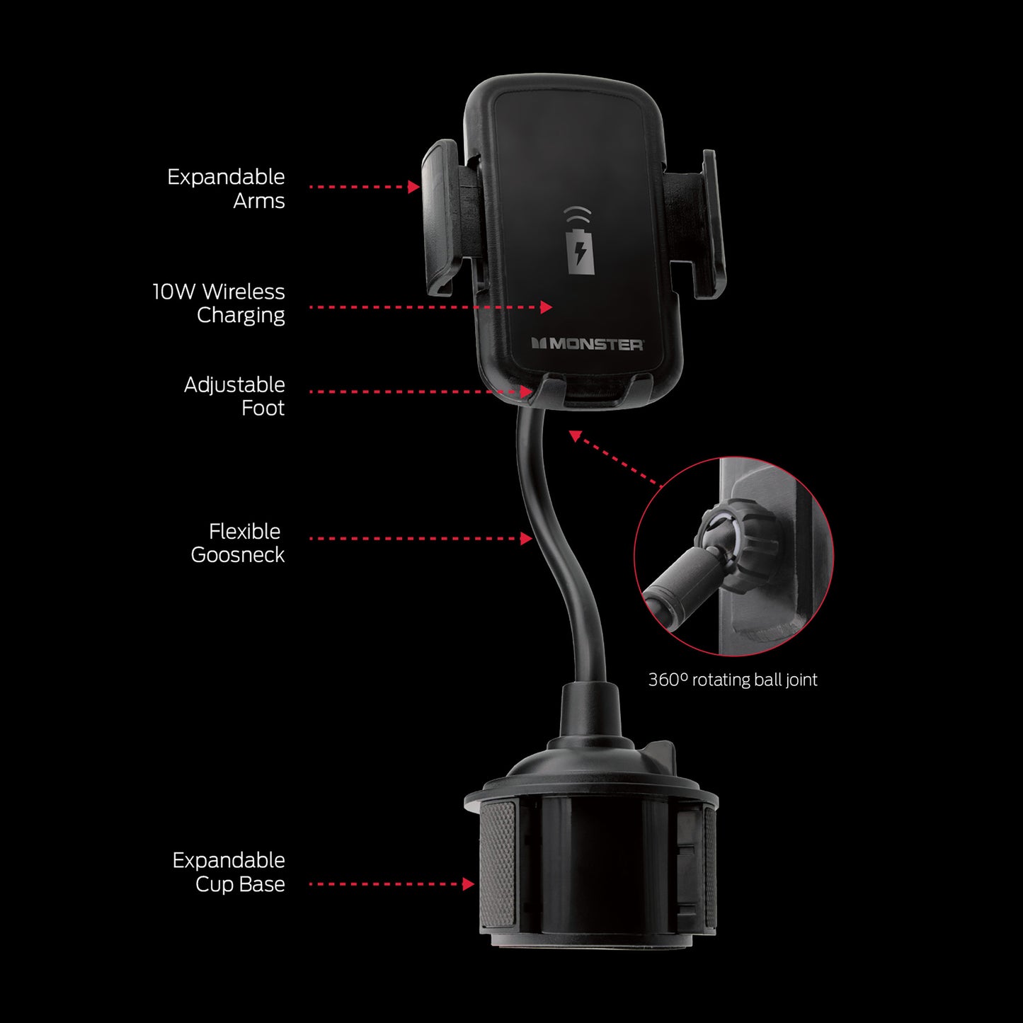 Wireless 10W Charging Cup Holder Phone Mount