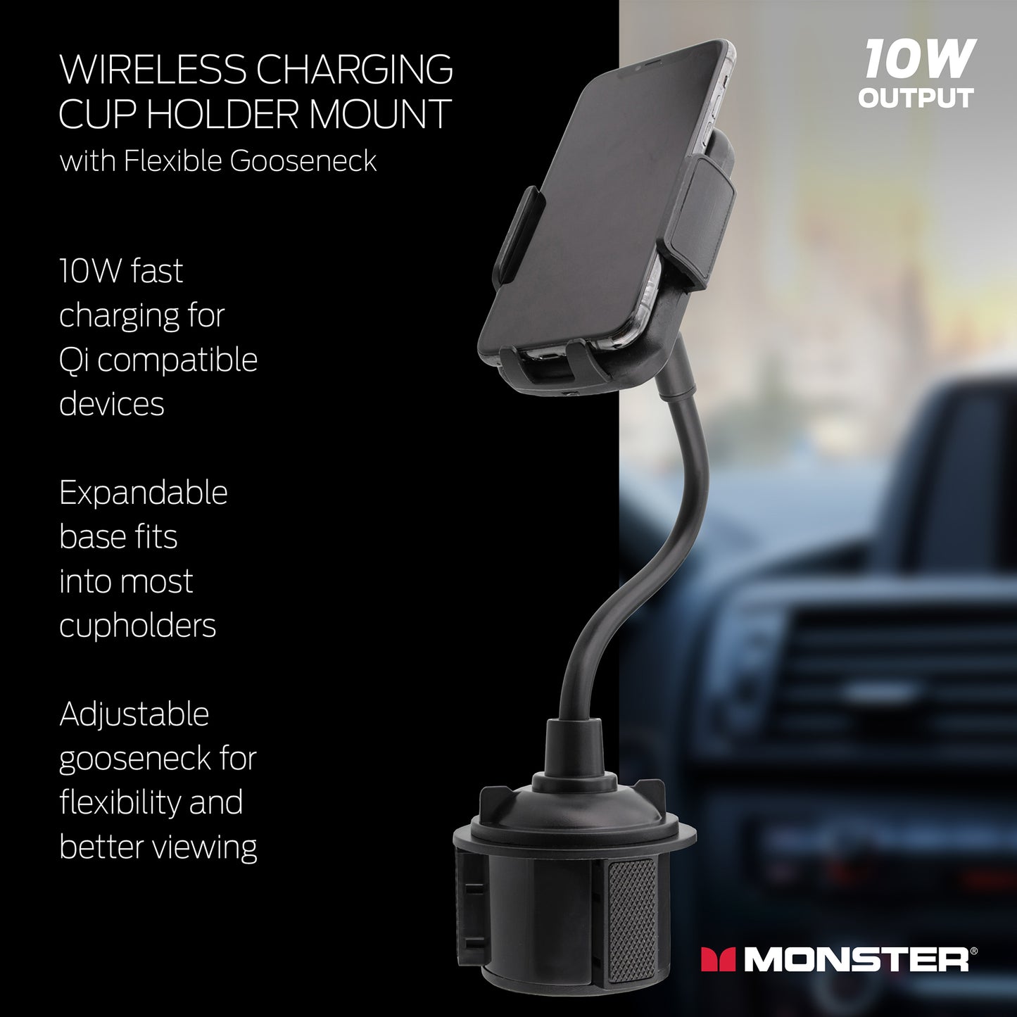 Wireless 10W Charging Cup Holder Phone Mount